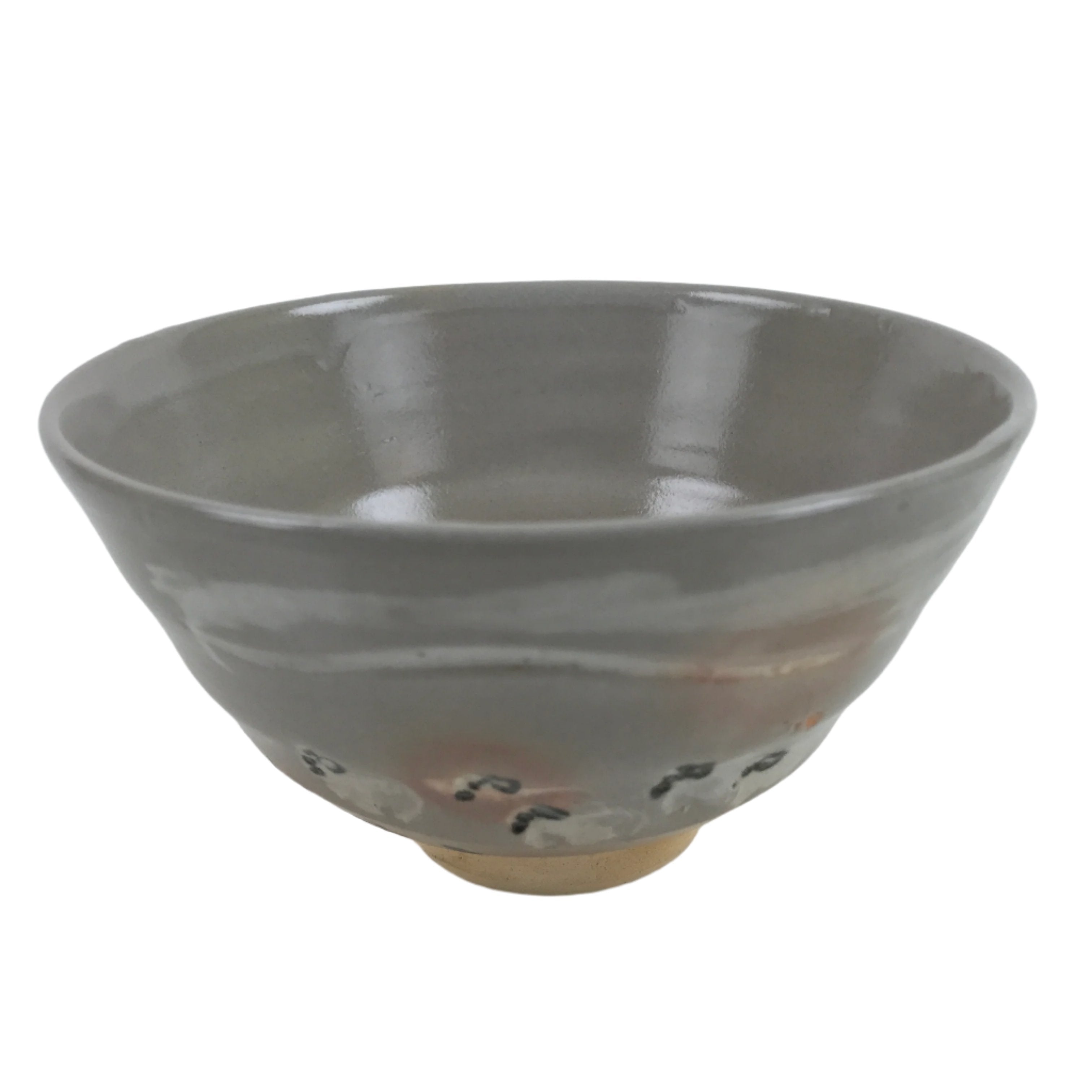 Japanese Ceramic Green Tea Bowl Matcha Chawan Vtg Gray Orange Pink Sheep CHB58