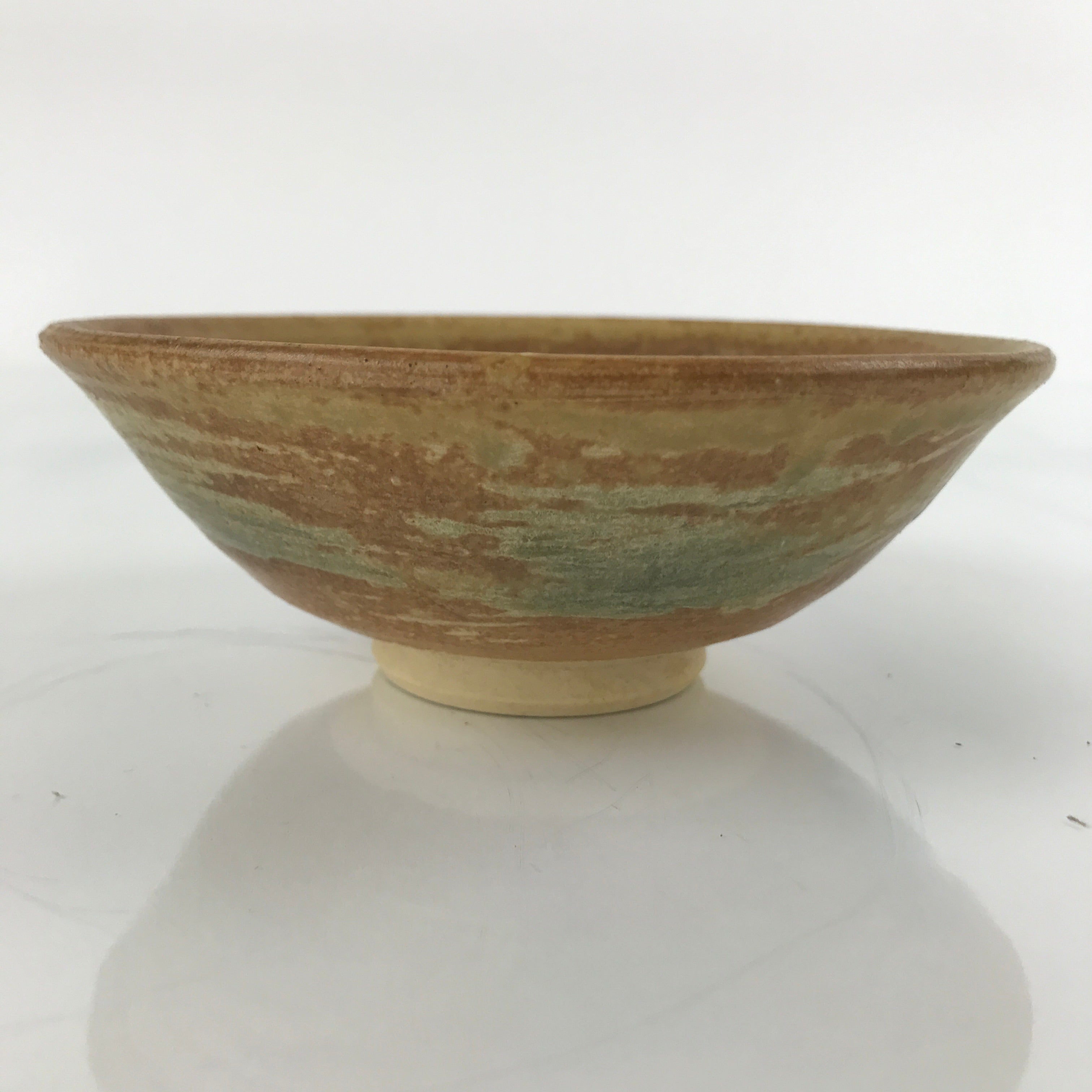 Japanese Ceramic Green Tea Bowl Matcha Chawan Vtg Hiragata Brown Green CHB30