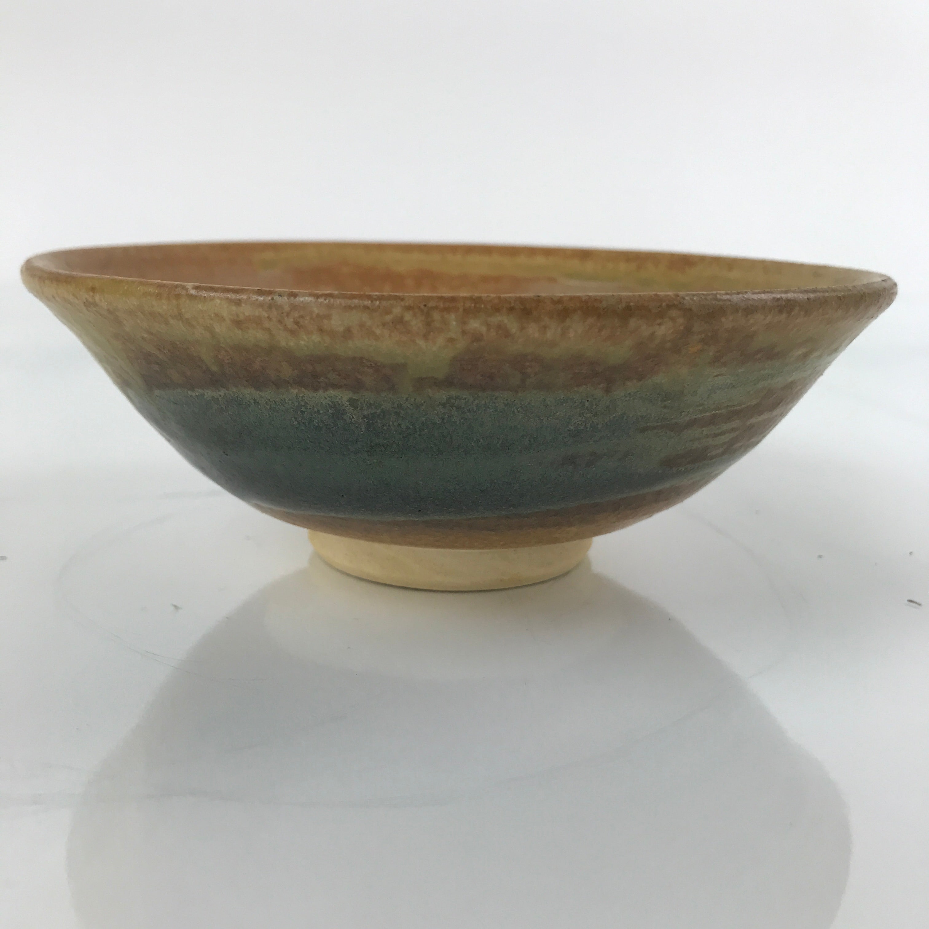 Japanese Ceramic Green Tea Bowl Matcha Chawan Vtg Hiragata Brown Green CHB30