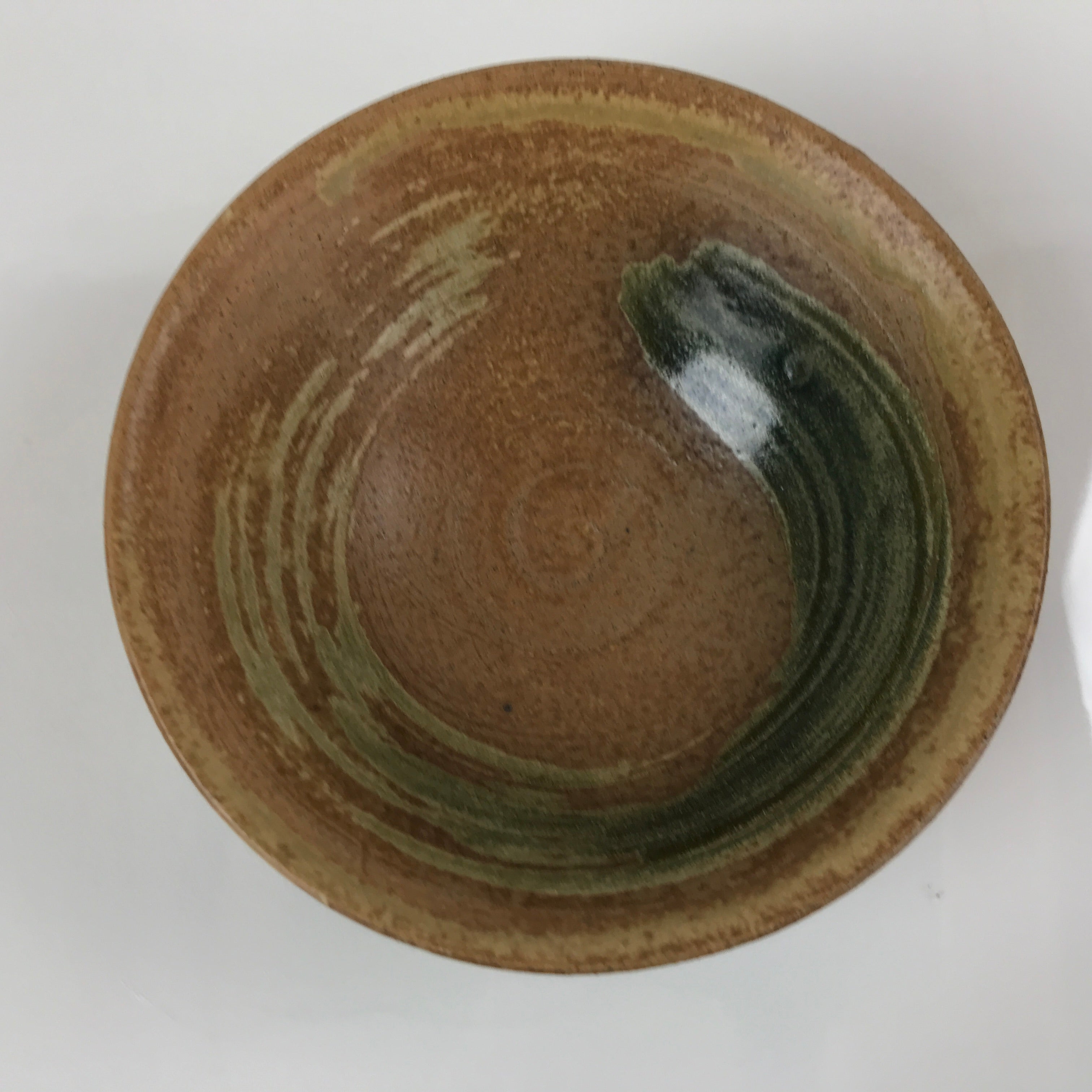 Japanese Ceramic Green Tea Bowl Matcha Chawan Vtg Hiragata Brown Green CHB30
