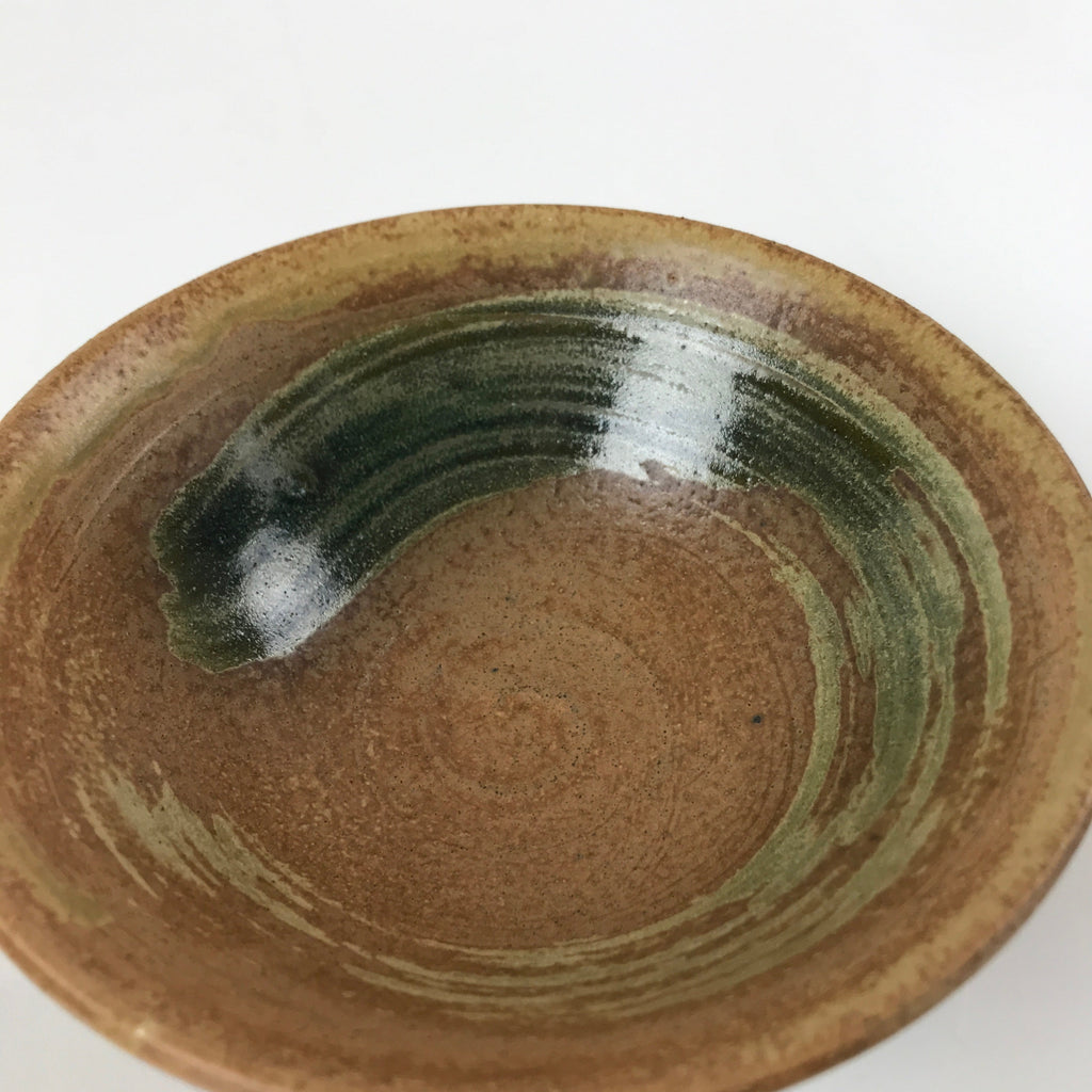 Japanese Ceramic Green Tea Bowl Matcha Chawan Vtg Hiragata Brown Green CHB30