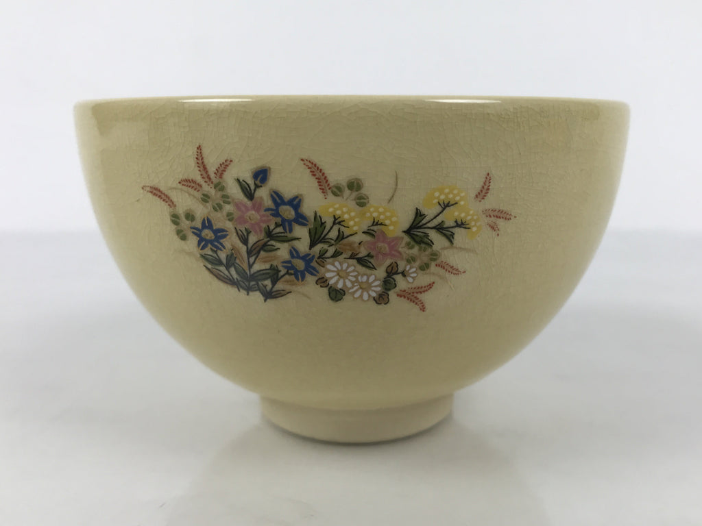 Japanese Ceramic Green Tea Bowl Matcha Chawan Vtg Kyoyaki Pottery Floral CHB114