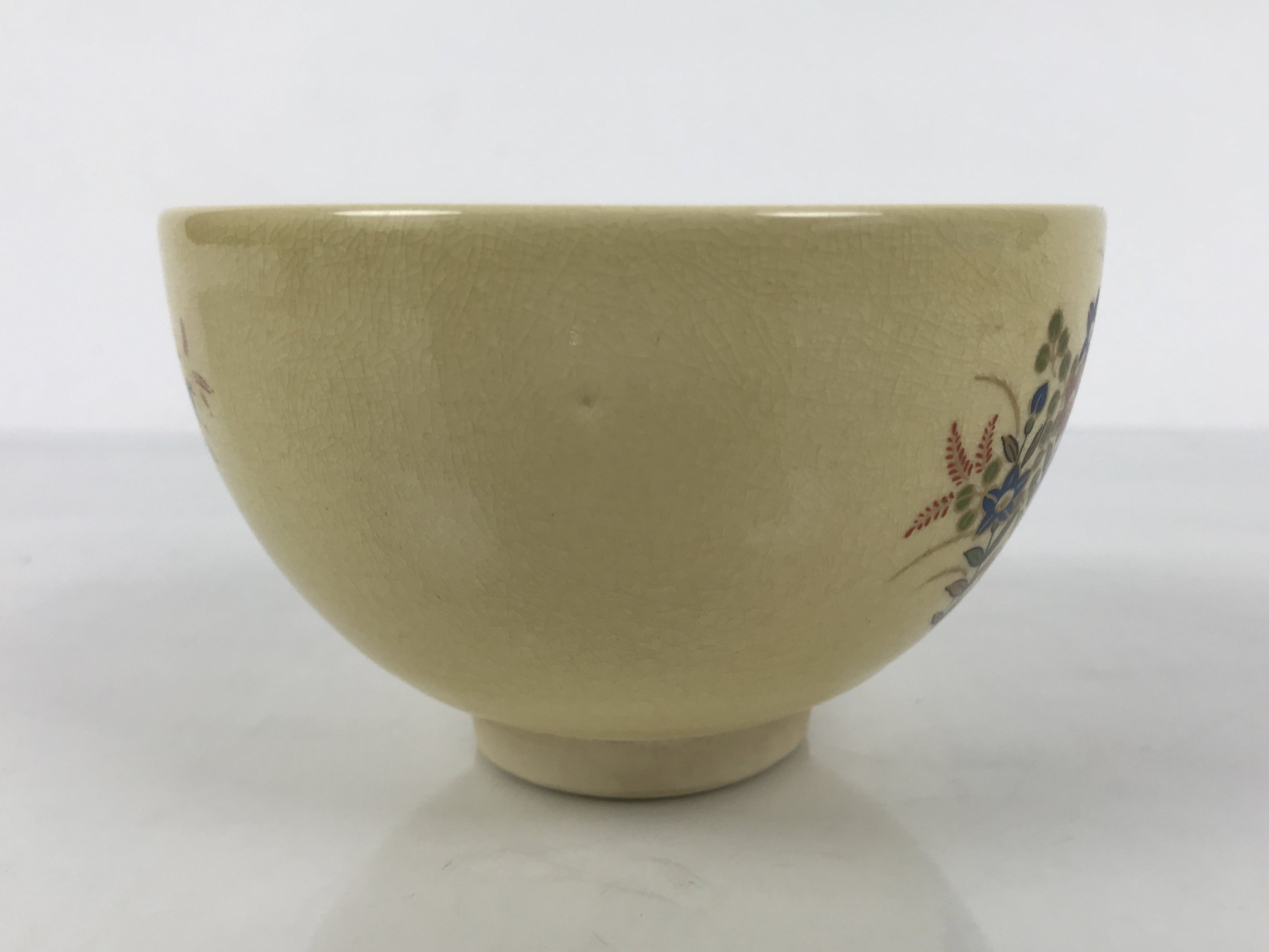 Japanese Ceramic Green Tea Bowl Matcha Chawan Vtg Kyoyaki Pottery Floral CHB114