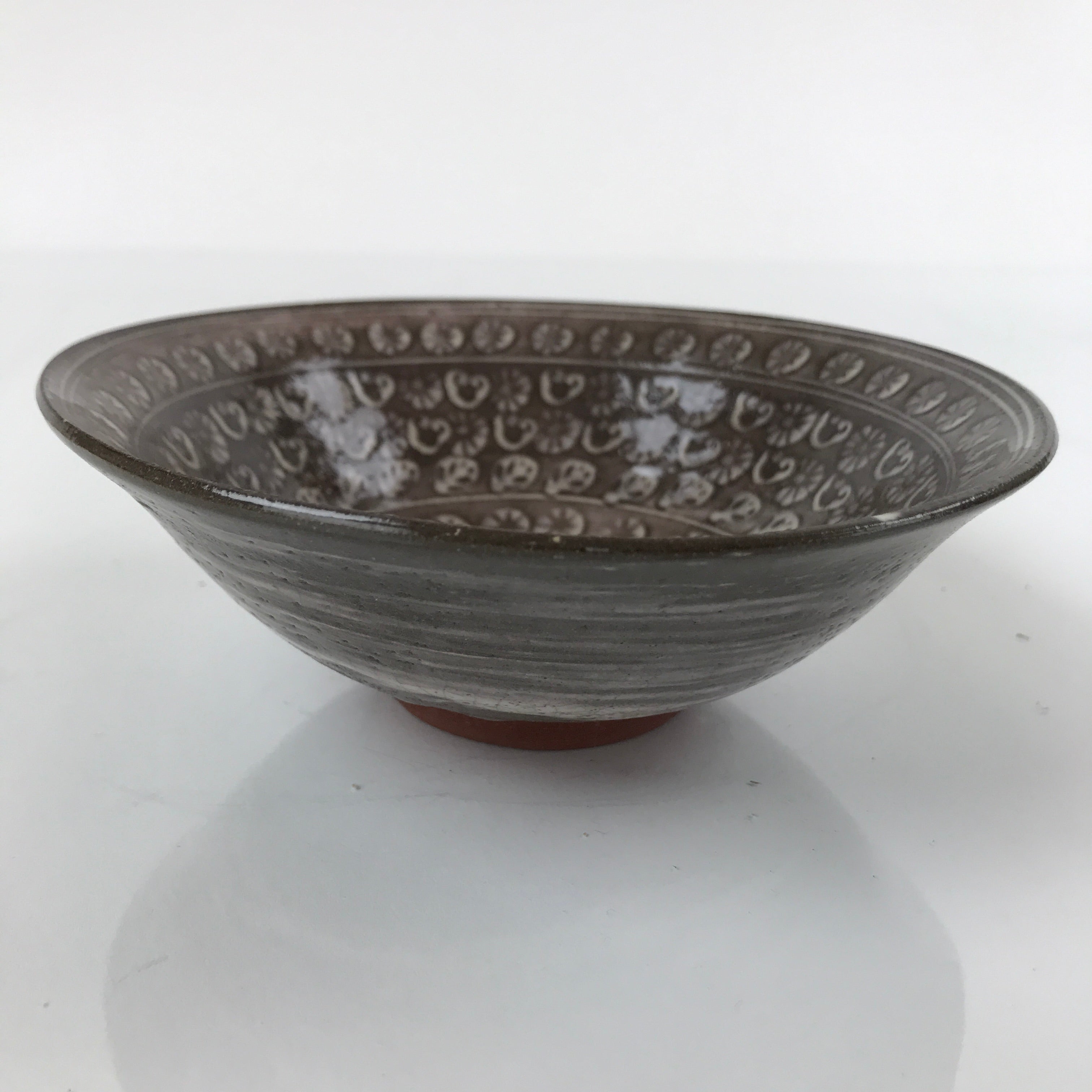 Japanese Ceramic Green Tea Bowl Matcha Chawan Vtg Mishima Brown Floral CHB34