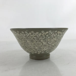 Japanese Ceramic Green Tea Bowl Matcha Chawan Vtg Mishima Gray Floral CHB74