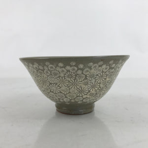 Japanese Ceramic Green Tea Bowl Matcha Chawan Vtg Mishima Gray Floral CHB74