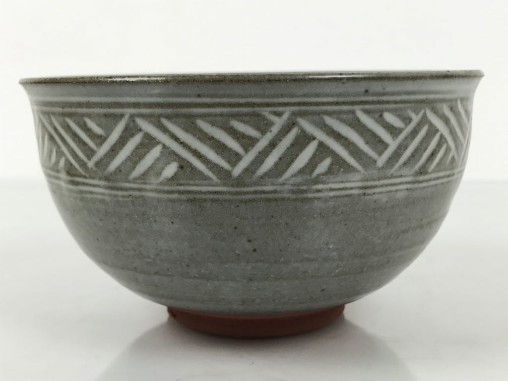 Japanese Ceramic Green Tea Bowl Matcha Chawan Vtg Mishima Gray Pottery CHB138