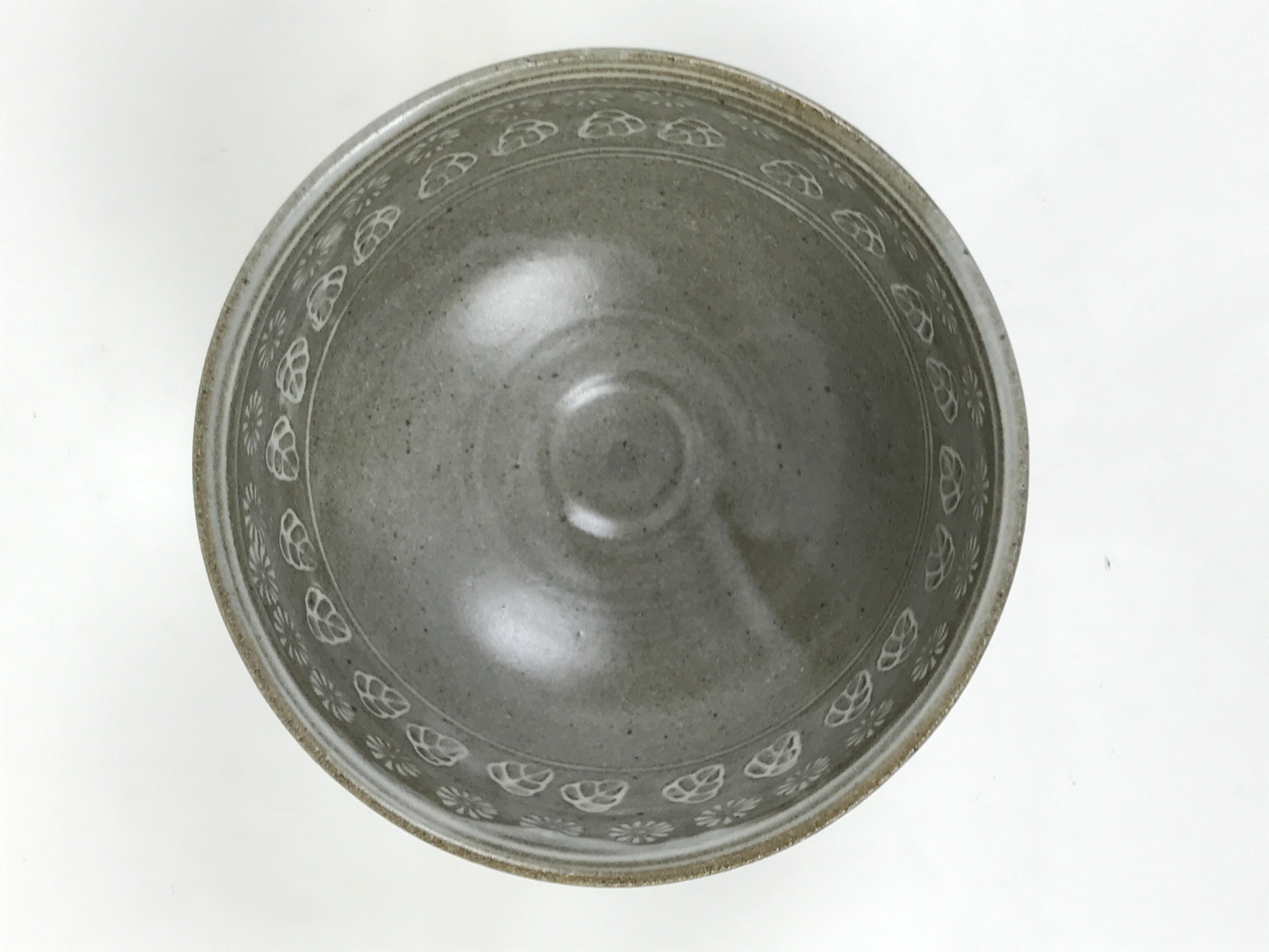 Japanese Ceramic Green Tea Bowl Matcha Chawan Vtg Mishima Gray Pottery CHB138
