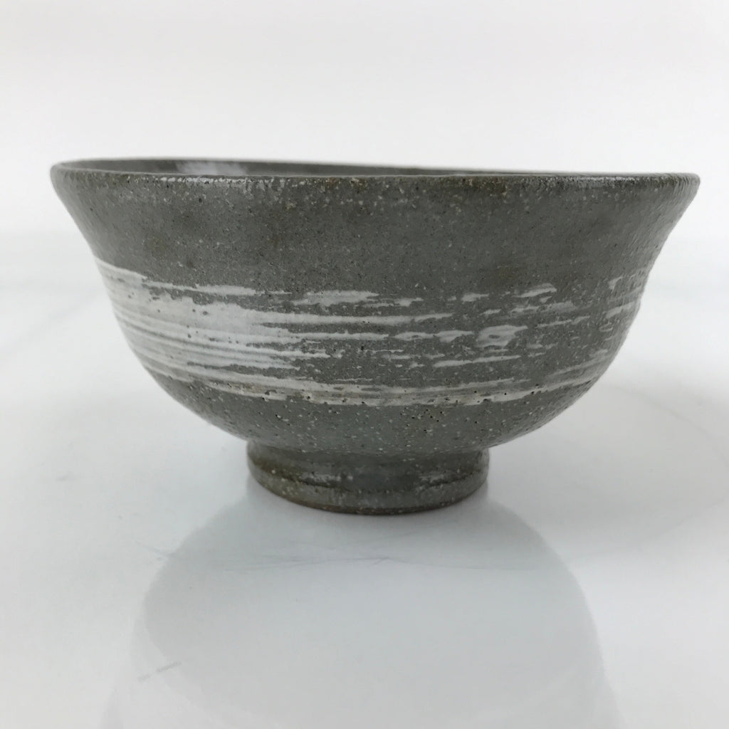 Japanese Ceramic Green Tea Bowl Matcha Chawan Vtg Mishima Gray White CHB32