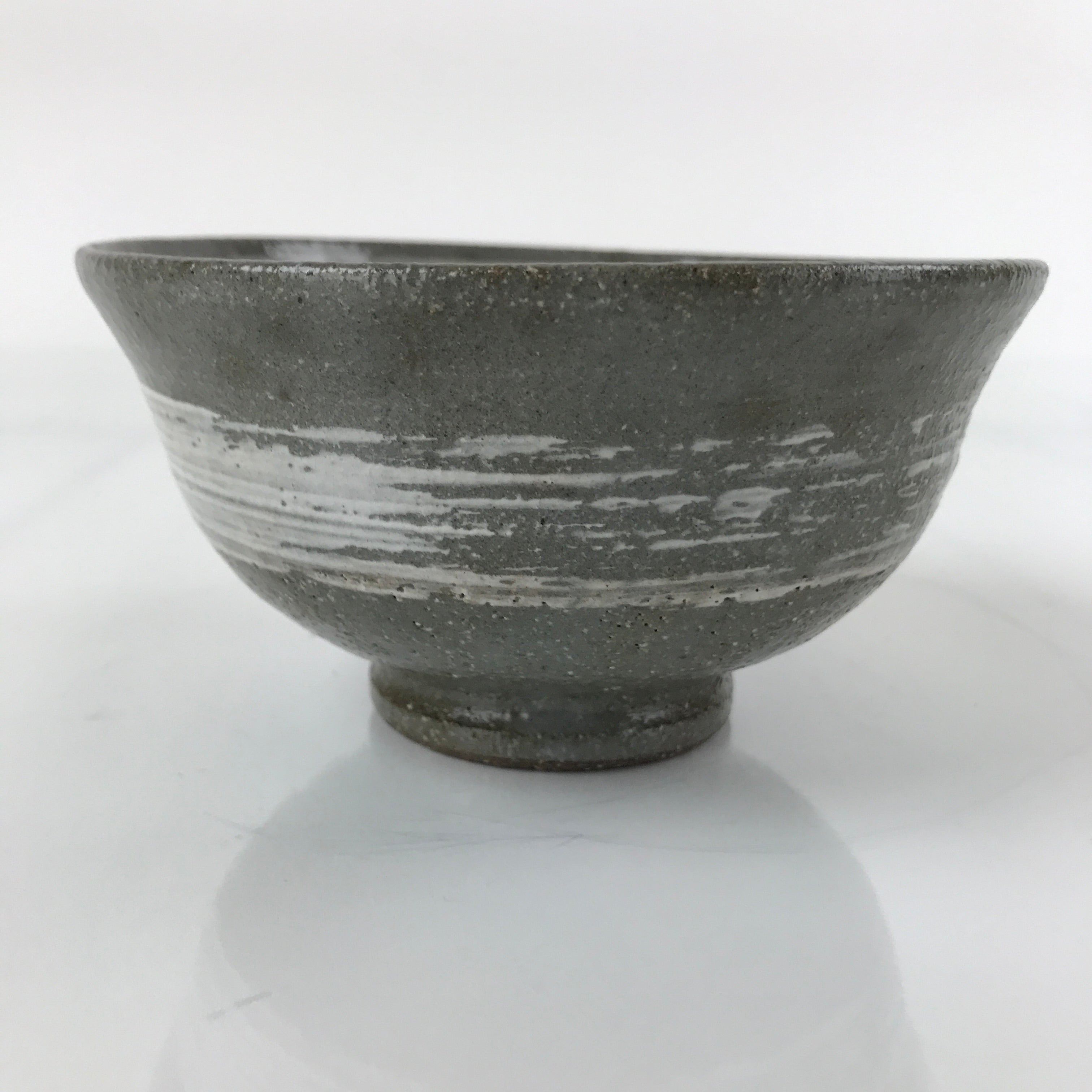 Japanese Ceramic Green Tea Bowl Matcha Chawan Vtg Mishima Gray White CHB32