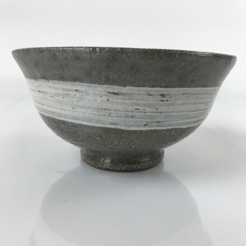 Japanese Ceramic Green Tea Bowl Matcha Chawan Vtg Mishima Gray White CHB32