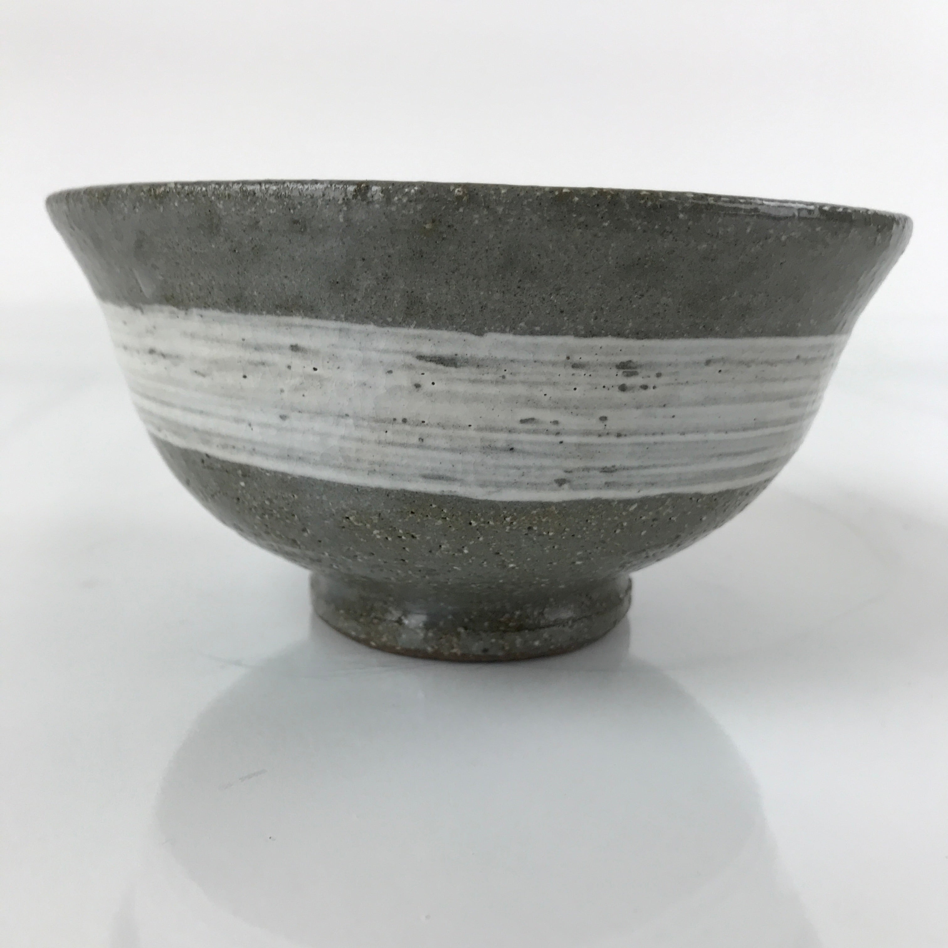 Japanese Ceramic Green Tea Bowl Matcha Chawan Vtg Mishima Gray White CHB32