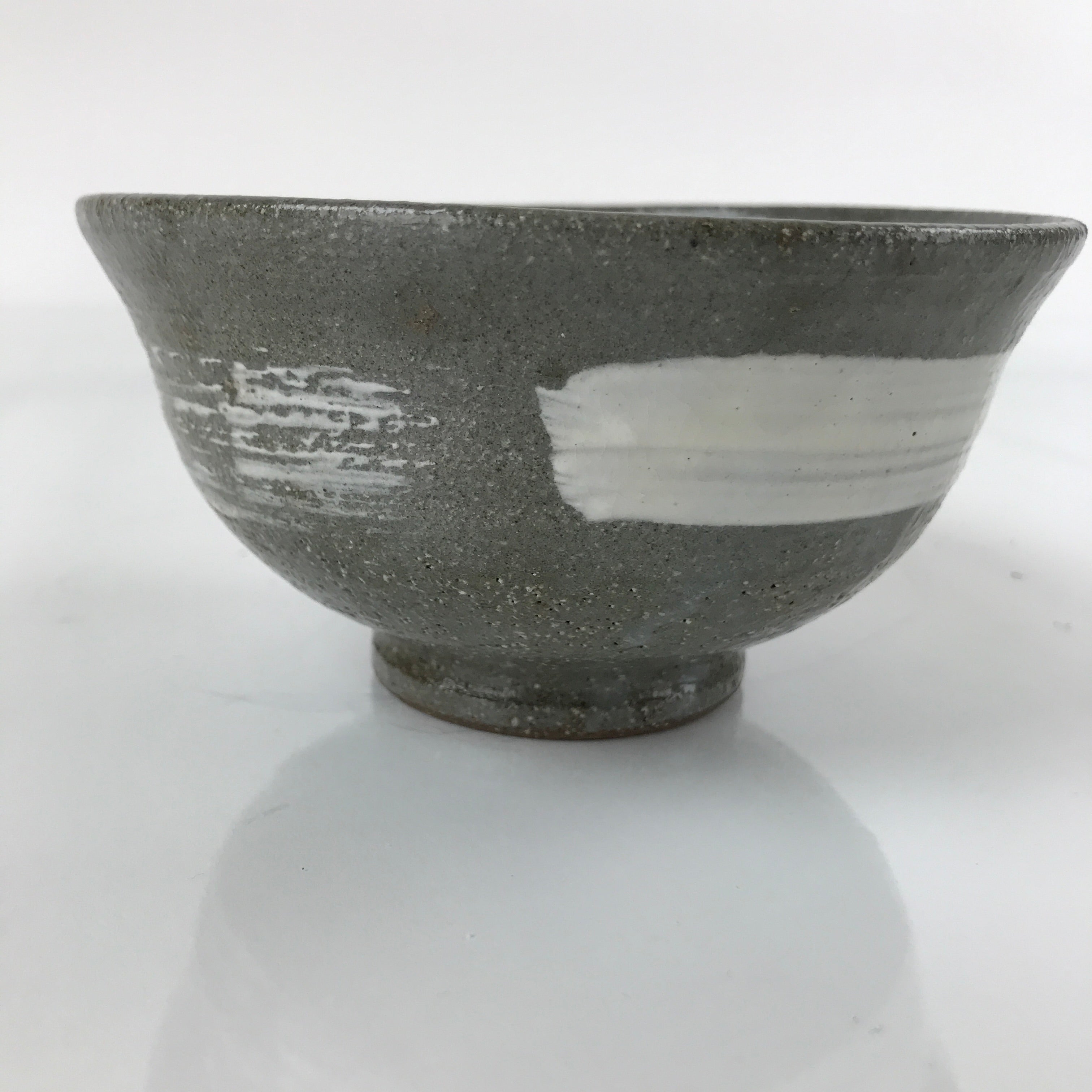 Japanese Ceramic Green Tea Bowl Matcha Chawan Vtg Mishima Gray White CHB32