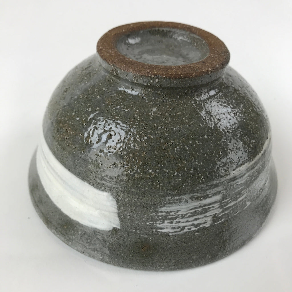 Japanese Ceramic Green Tea Bowl Matcha Chawan Vtg Mishima Gray White CHB32