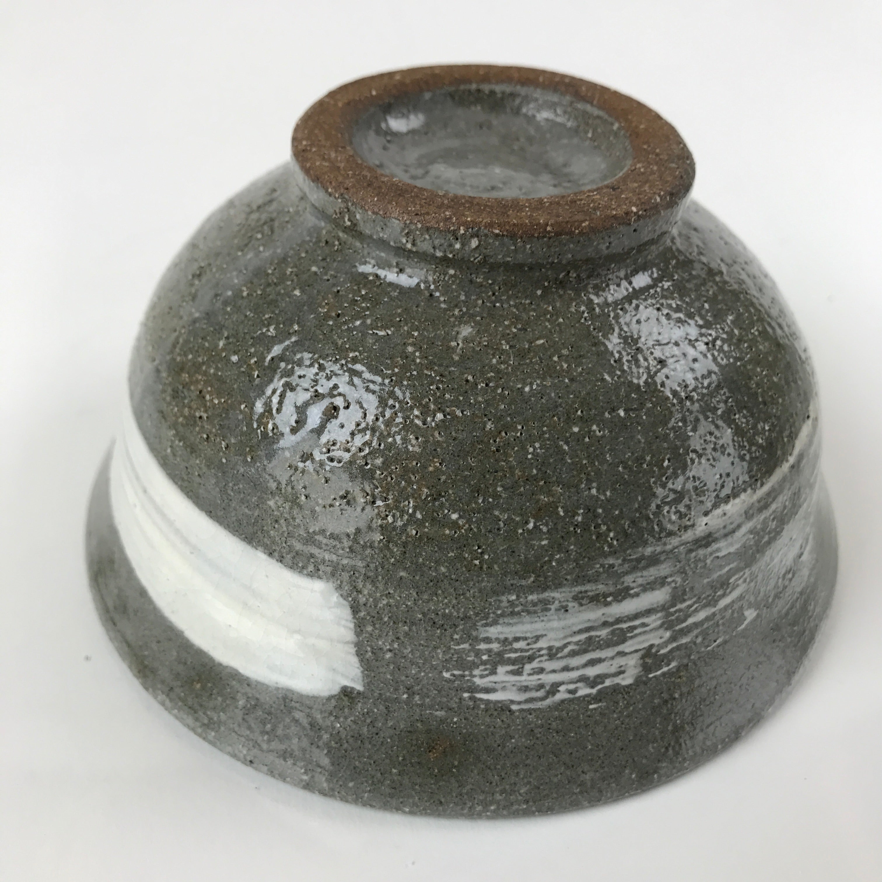 Japanese Ceramic Green Tea Bowl Matcha Chawan Vtg Mishima Gray White CHB32