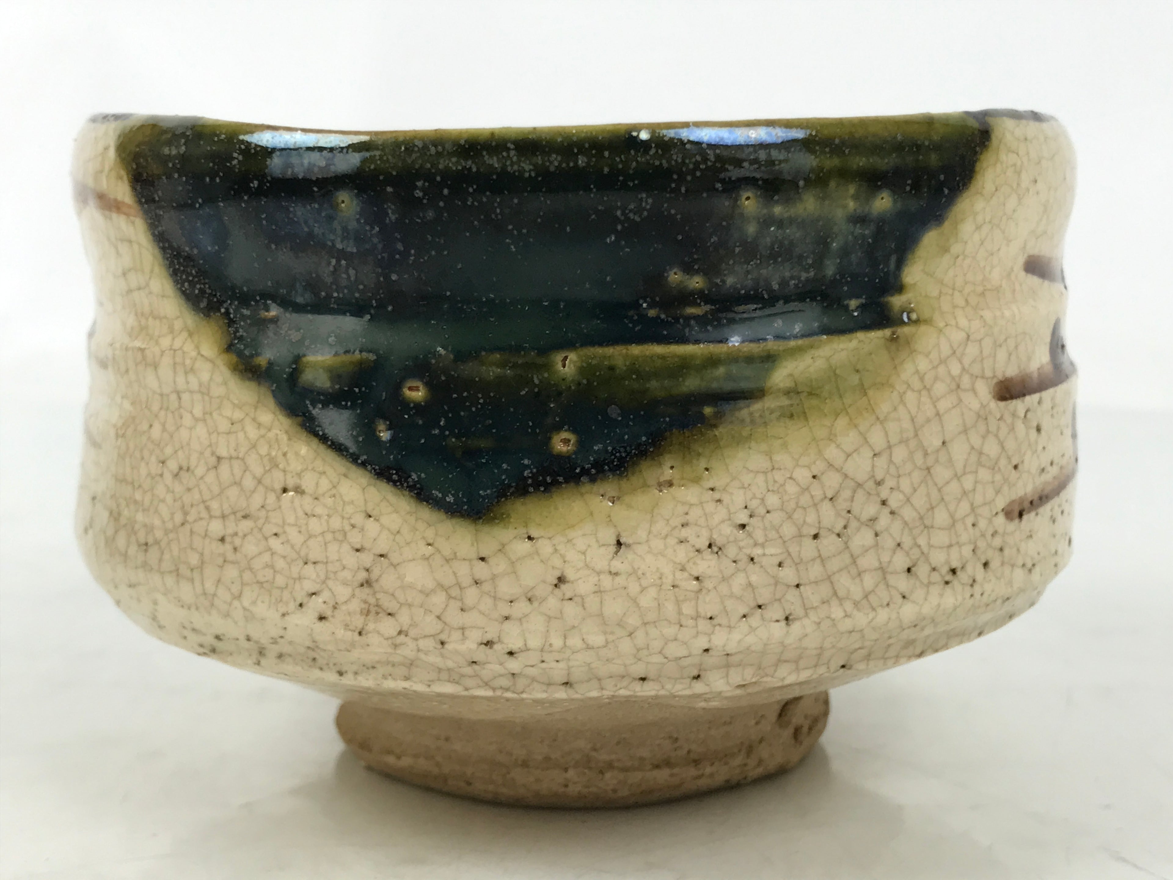 Japanese Ceramic Green Tea Bowl Matcha Chawan Vtg Oribe Beige Brown CHB101
