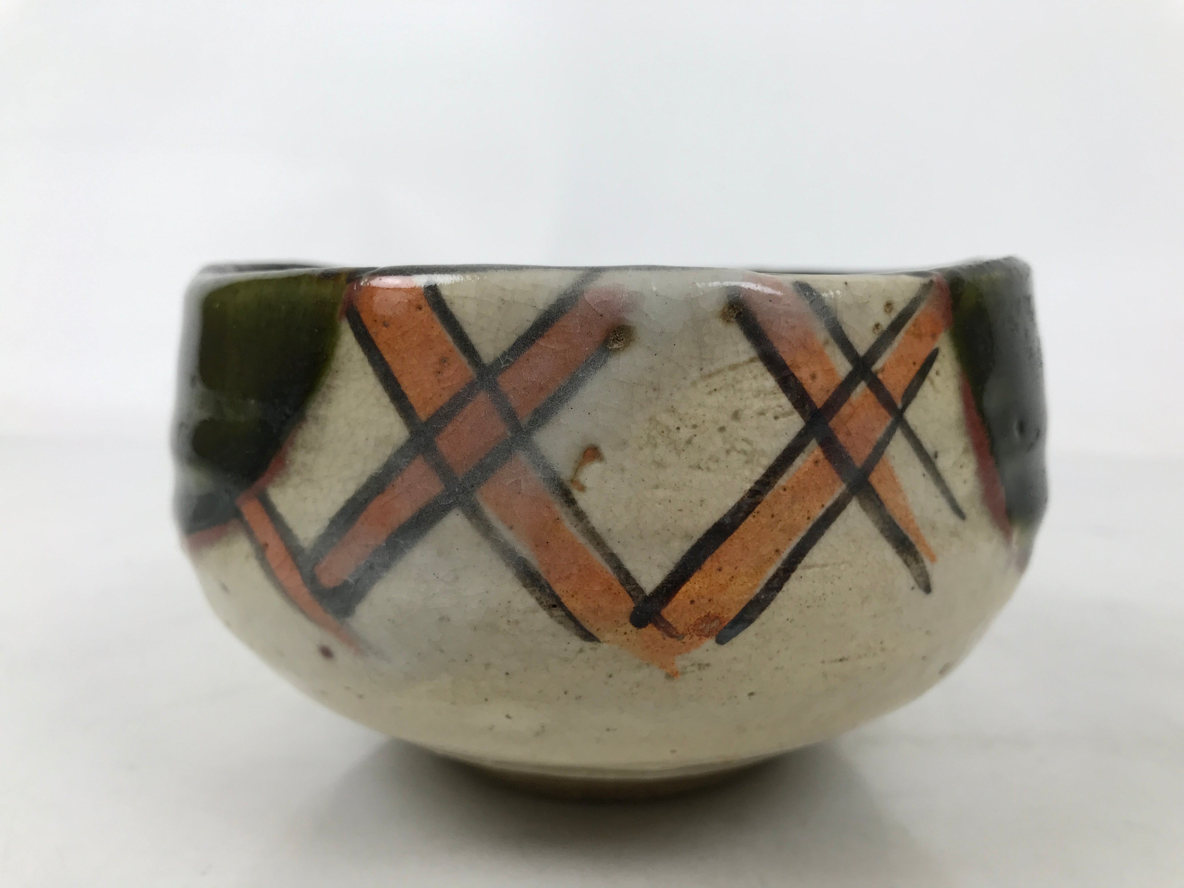 Japanese Ceramic Green Tea Bowl Matcha Chawan Vtg Oribe Shigaraki CHB109
