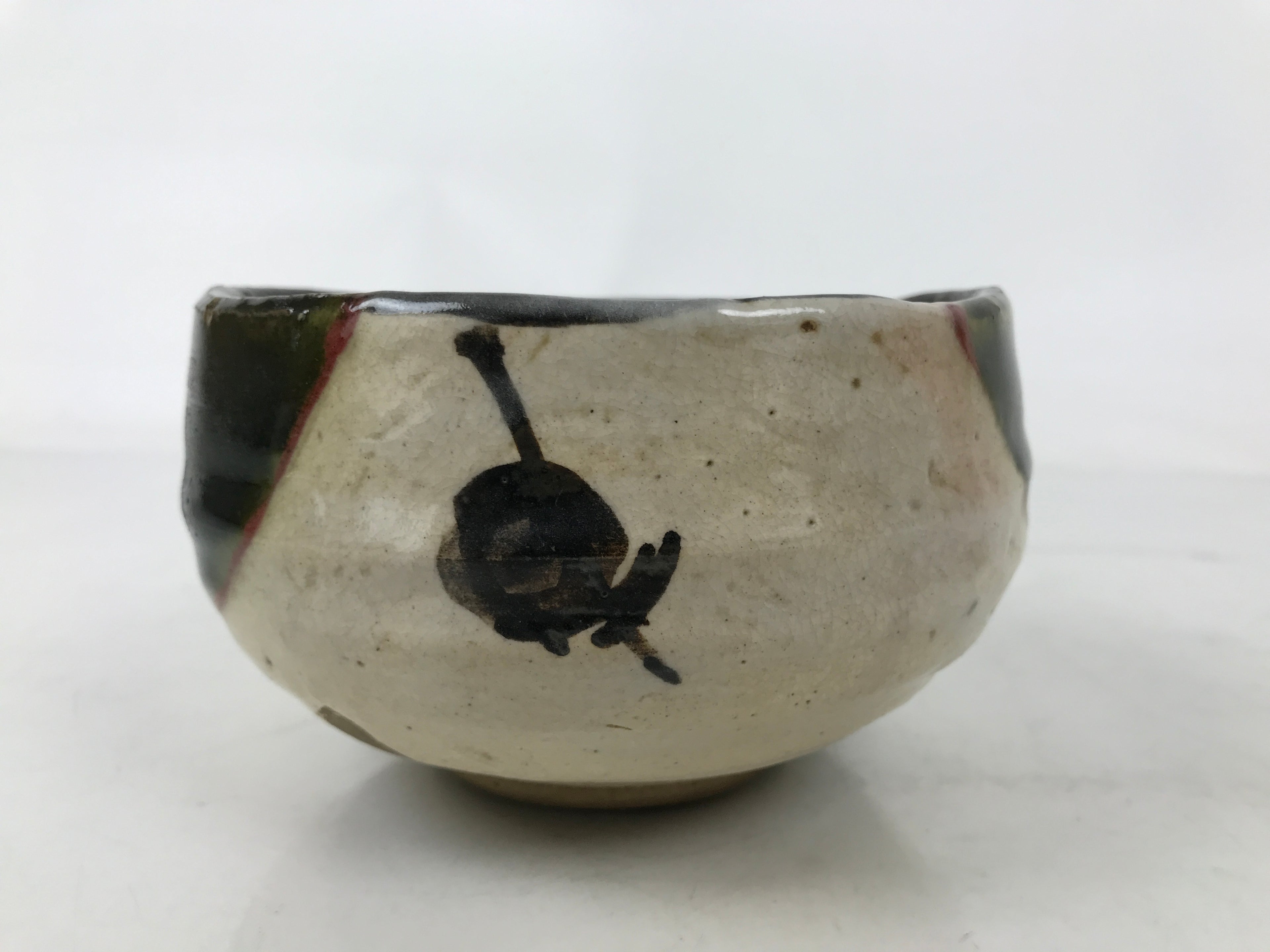 Japanese Ceramic Green Tea Bowl Matcha Chawan Vtg Oribe Shigaraki CHB109