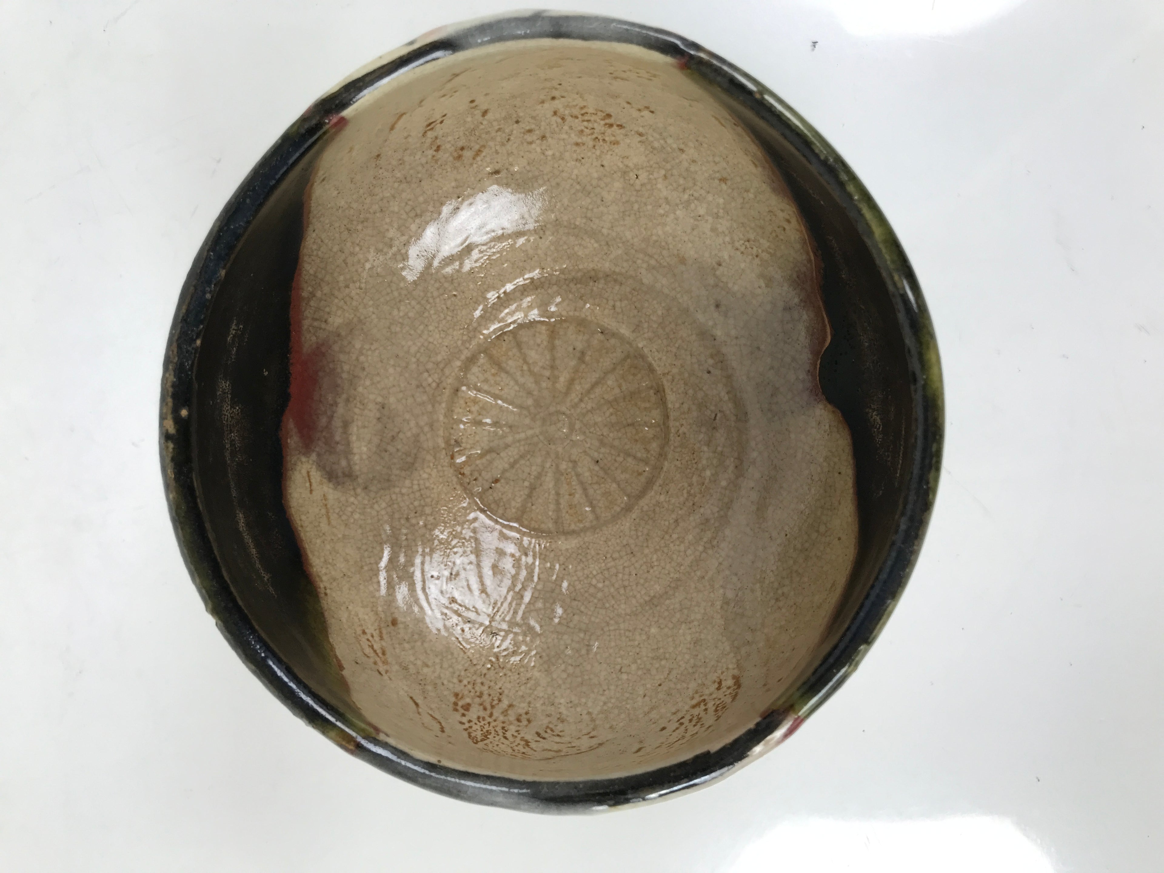 Japanese Ceramic Green Tea Bowl Matcha Chawan Vtg Oribe Shigaraki CHB109