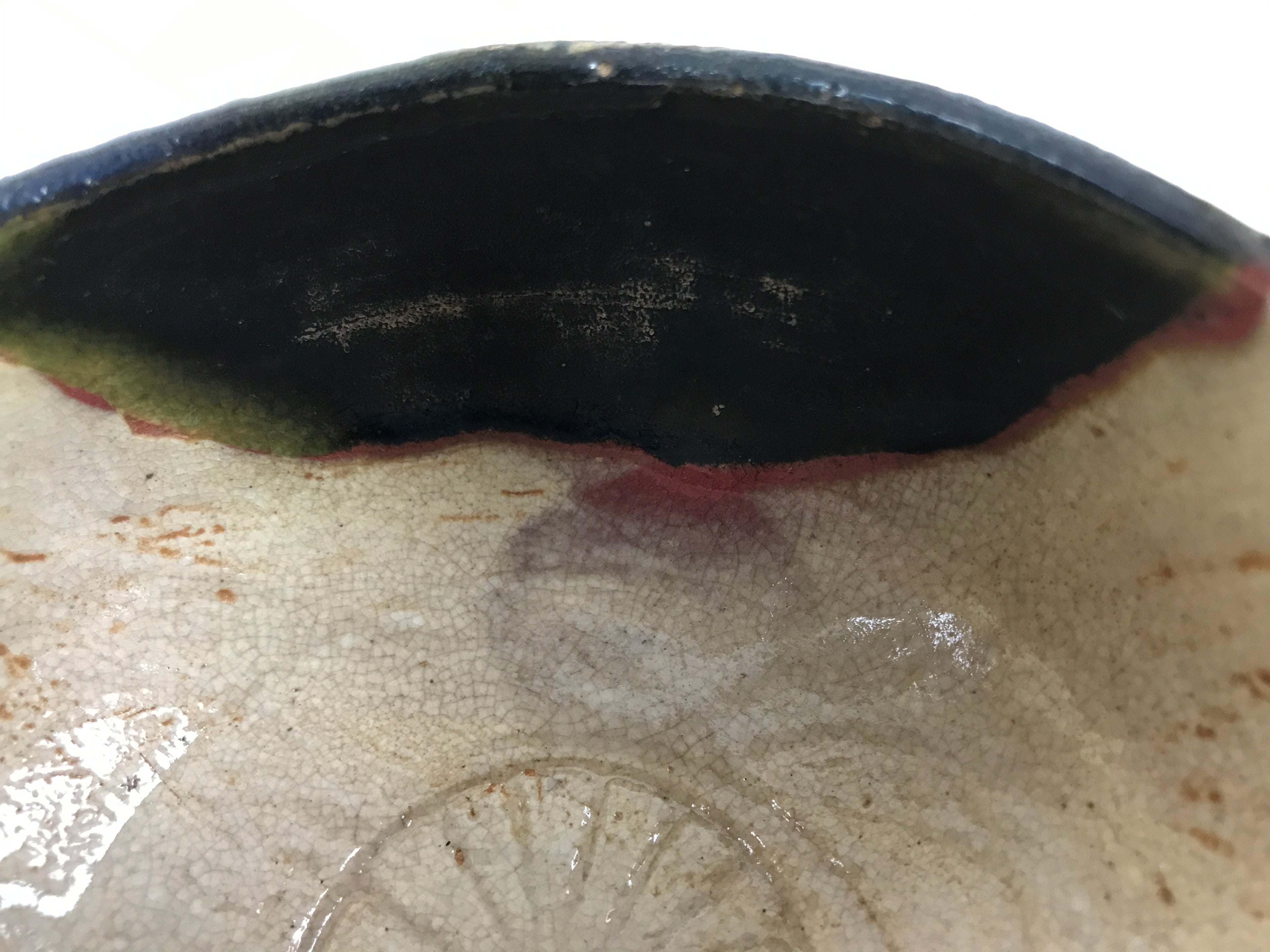 Japanese Ceramic Green Tea Bowl Matcha Chawan Vtg Oribe Shigaraki CHB109