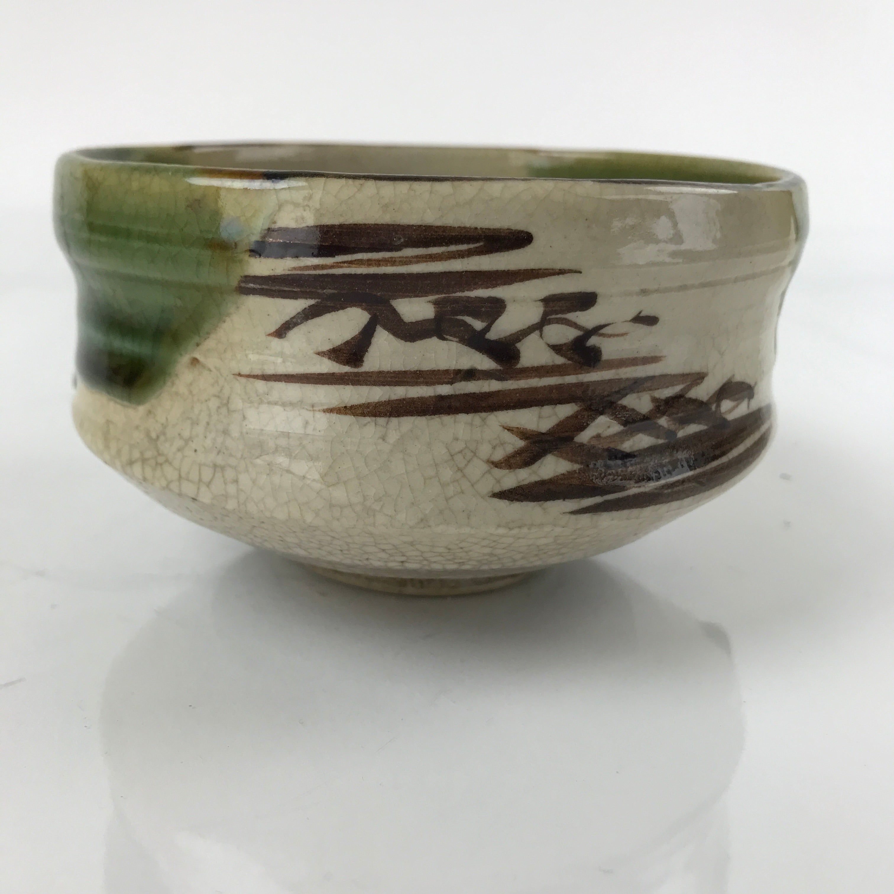 Japanese Ceramic Green Tea Bowl Matcha Chawan Vtg Oribe Ware Dojimari CHB36