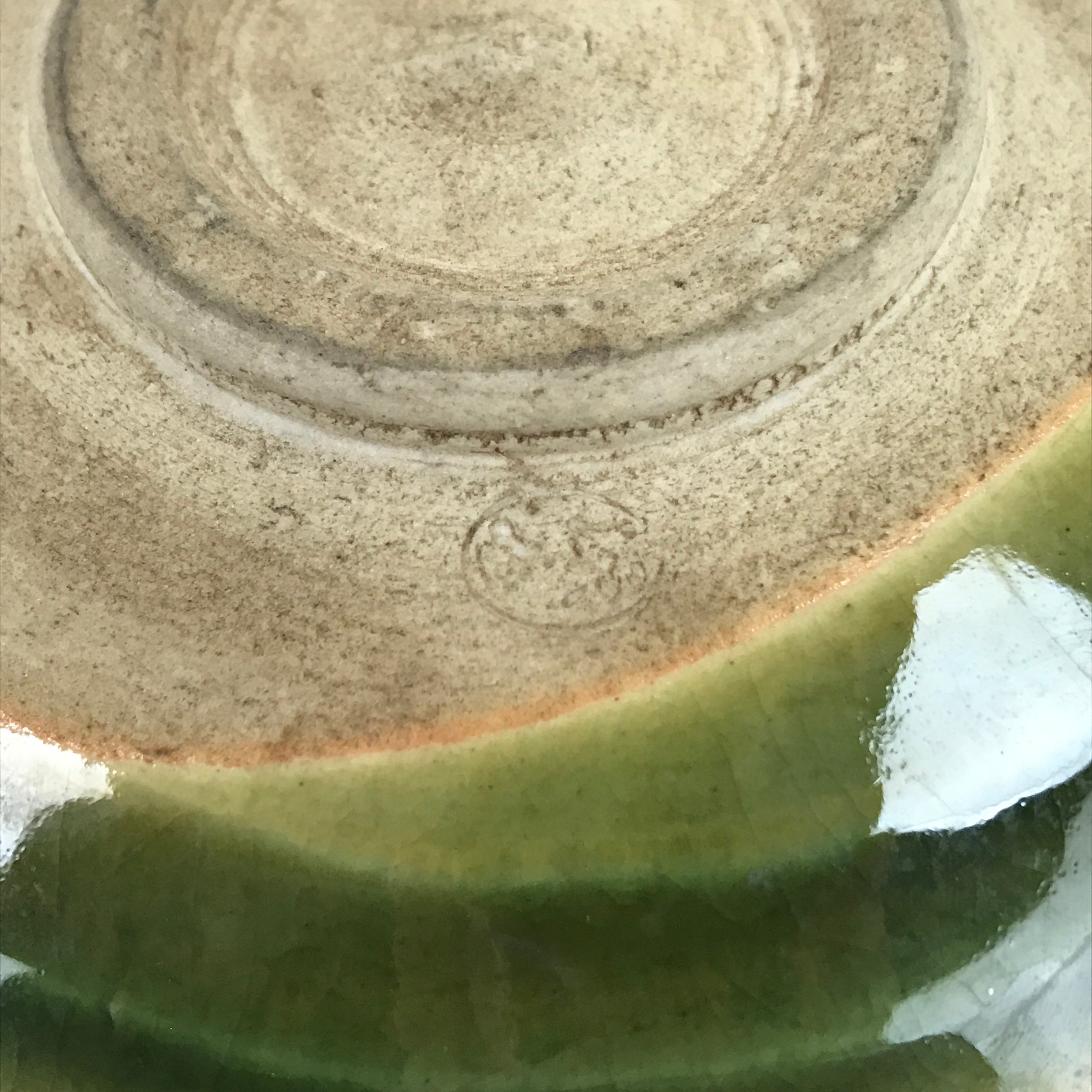 Japanese Ceramic Green Tea Bowl Matcha Chawan Vtg Oribe Ware Green CHB43