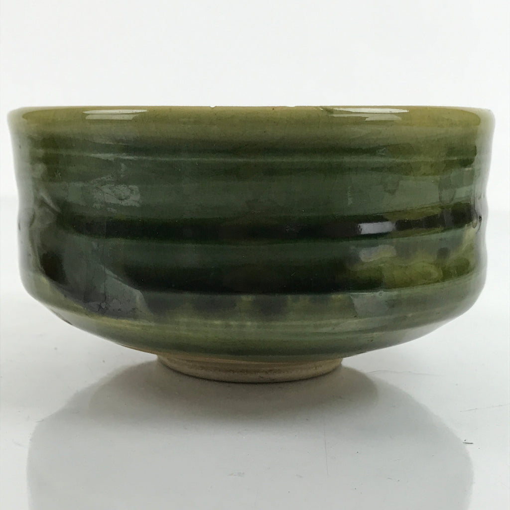 Japanese Ceramic Green Tea Bowl Matcha Chawan Vtg Oribe Ware Green CHB43
