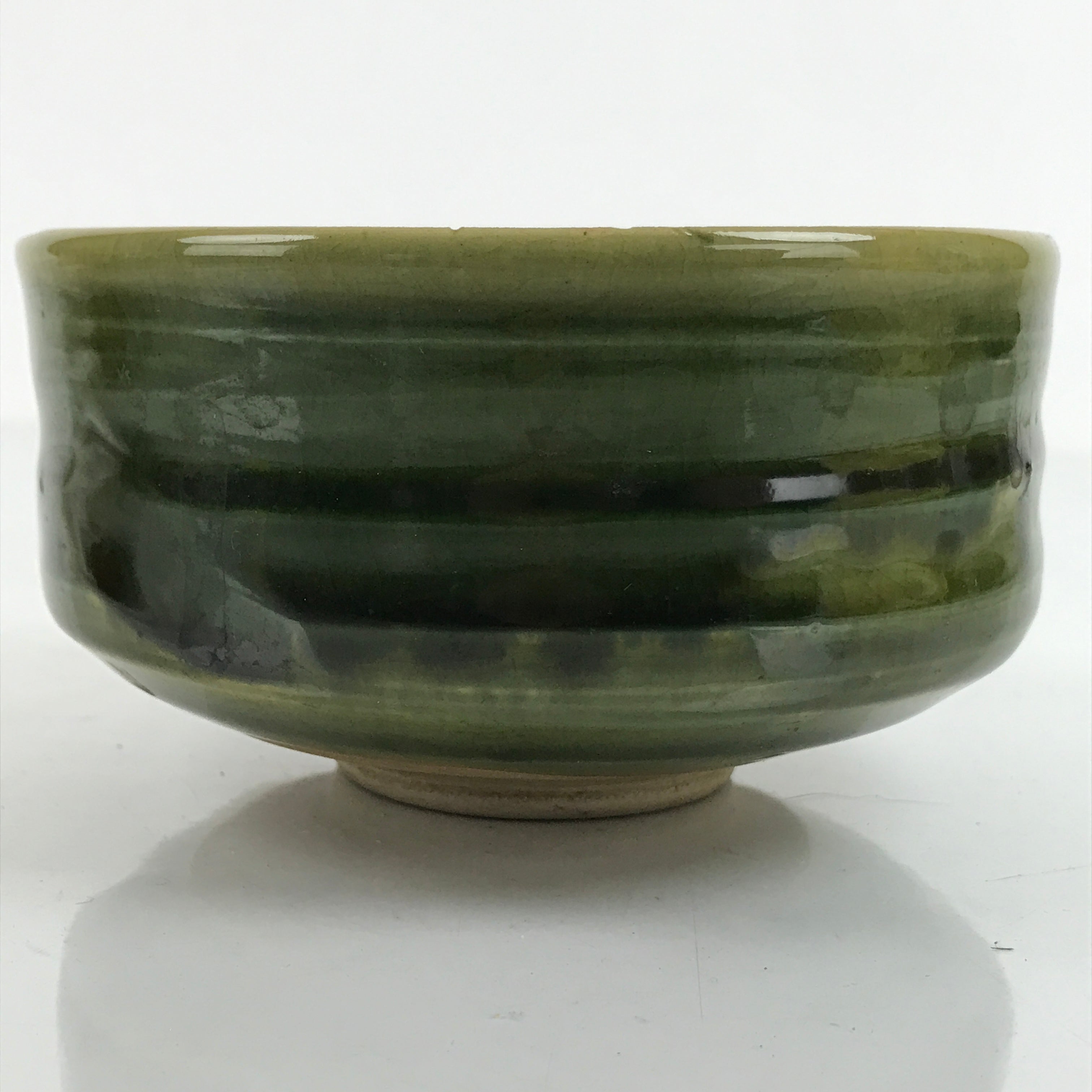 Japanese Ceramic Green Tea Bowl Matcha Chawan Vtg Oribe Ware Green CHB43