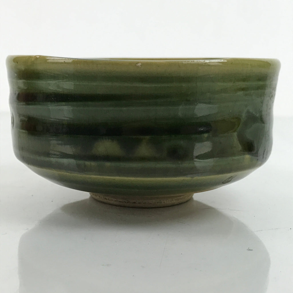 Japanese Ceramic Green Tea Bowl Matcha Chawan Vtg Oribe Ware Green CHB43
