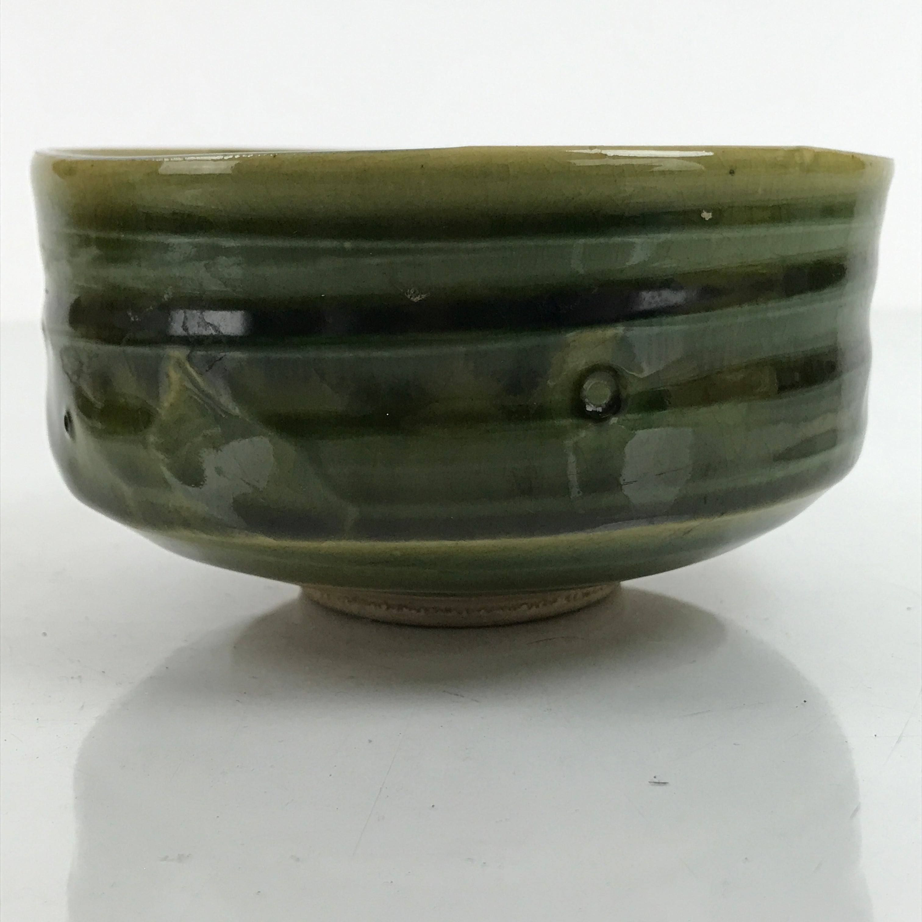 Japanese Ceramic Green Tea Bowl Matcha Chawan Vtg Oribe Ware Green CHB43