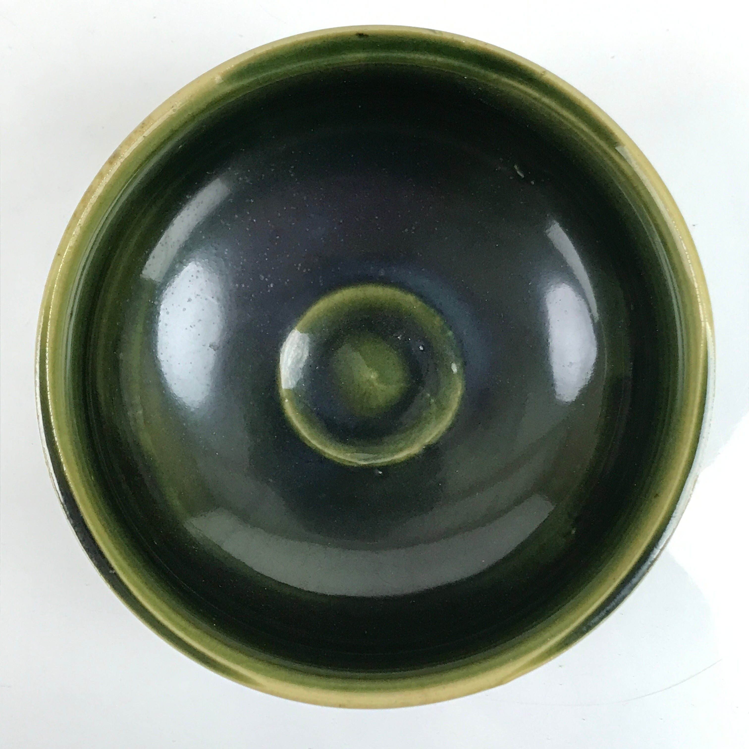 Japanese Ceramic Green Tea Bowl Matcha Chawan Vtg Oribe Ware Green CHB43