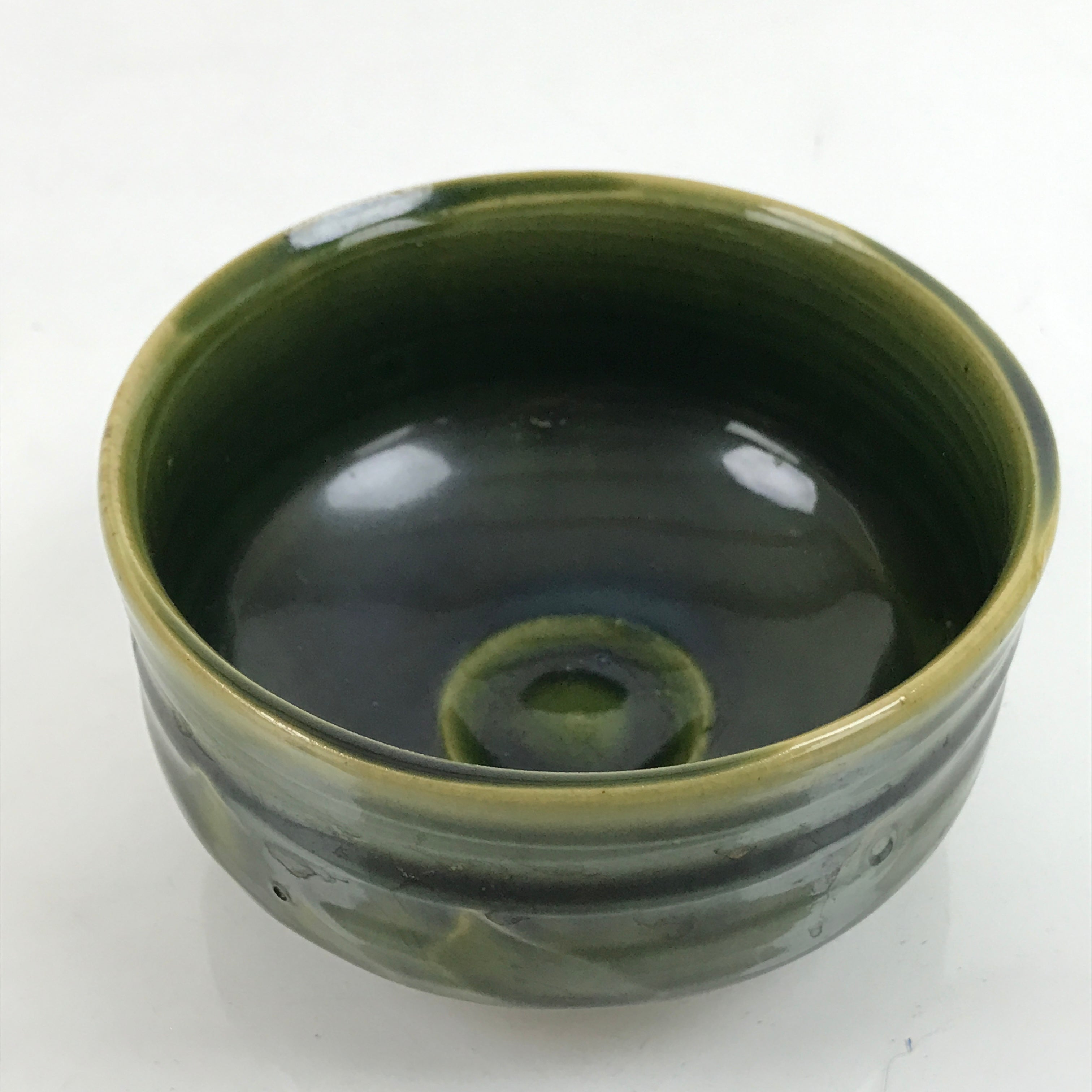 Japanese Ceramic Green Tea Bowl Matcha Chawan Vtg Oribe Ware Green CHB43