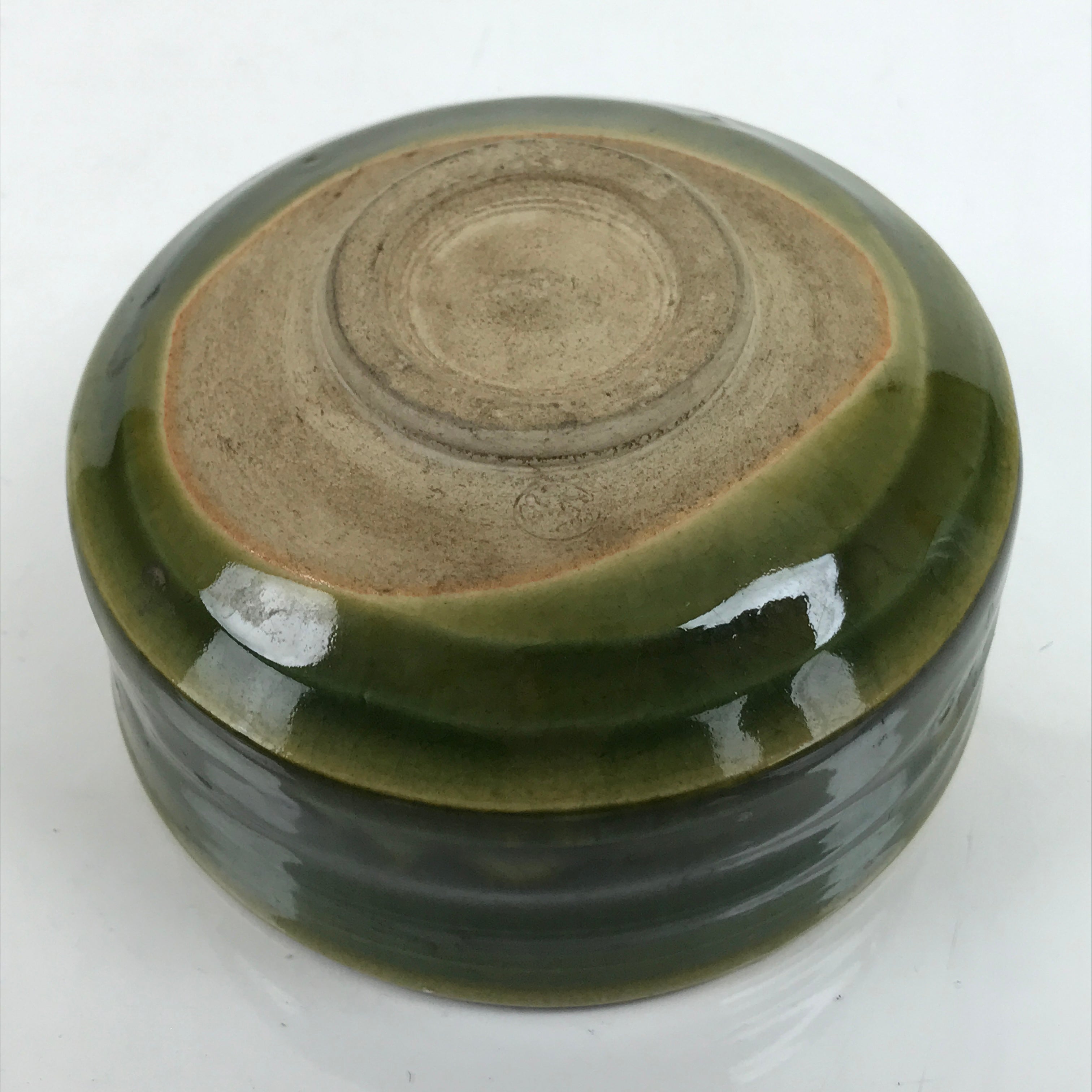 Japanese Ceramic Green Tea Bowl Matcha Chawan Vtg Oribe Ware Green CHB43