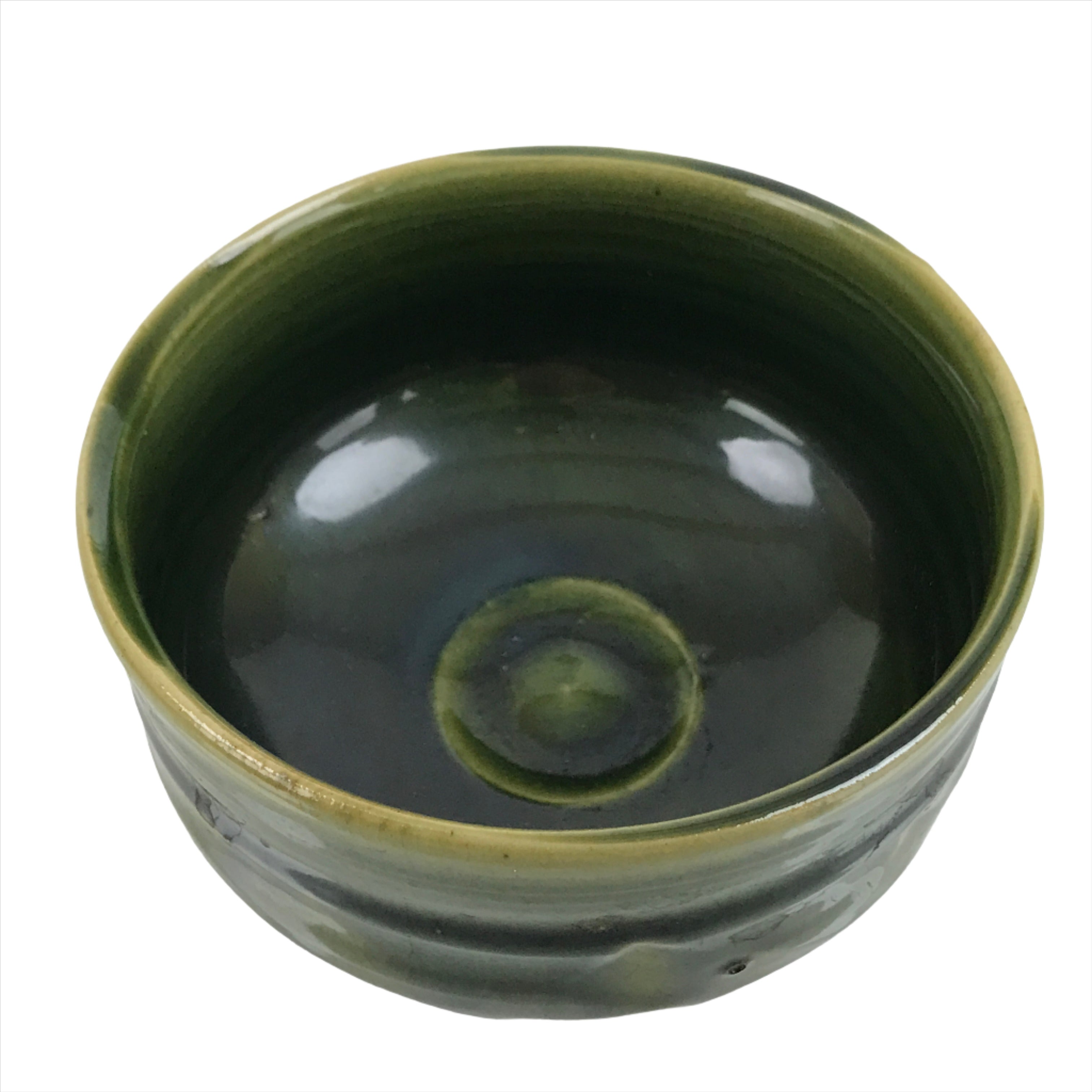 Japanese Ceramic Green Tea Bowl Matcha Chawan Vtg Oribe Ware Green CHB43