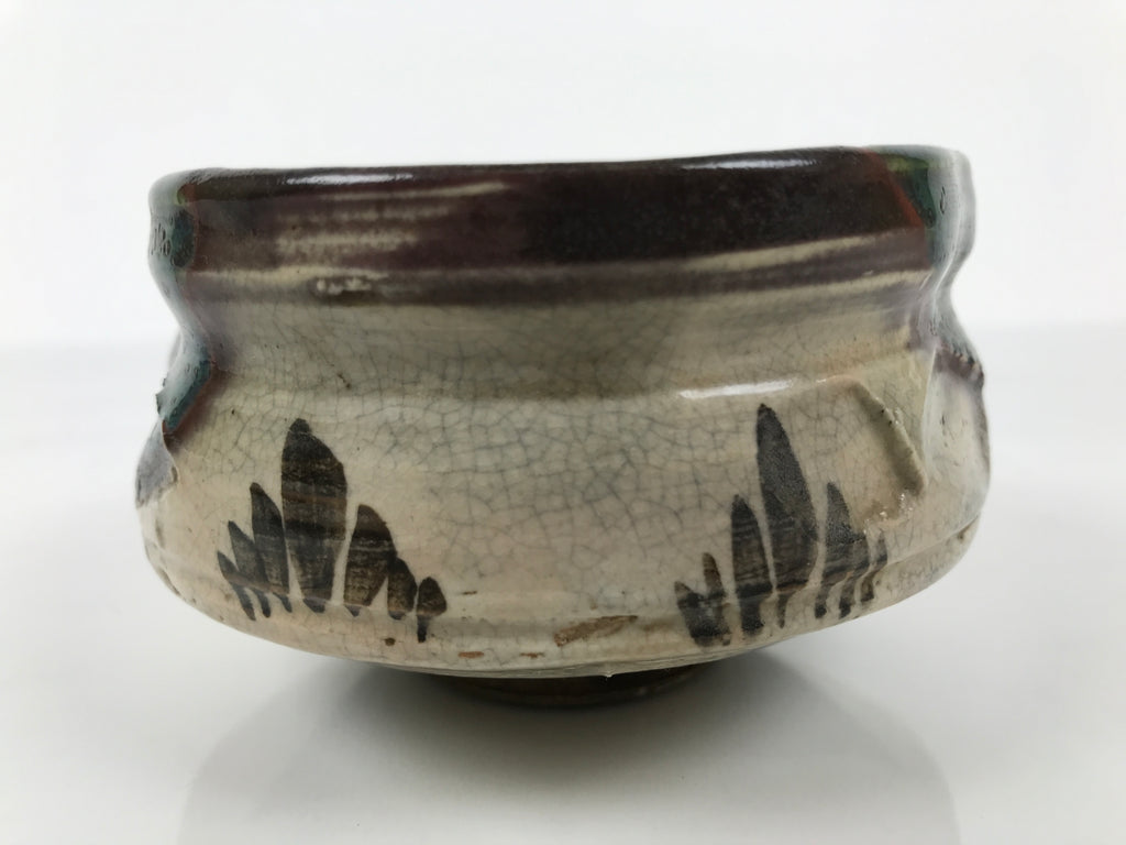 Japanese Ceramic Green Tea Bowl Matcha Chawan Vtg Oribe Ware Kutsugata CHB112