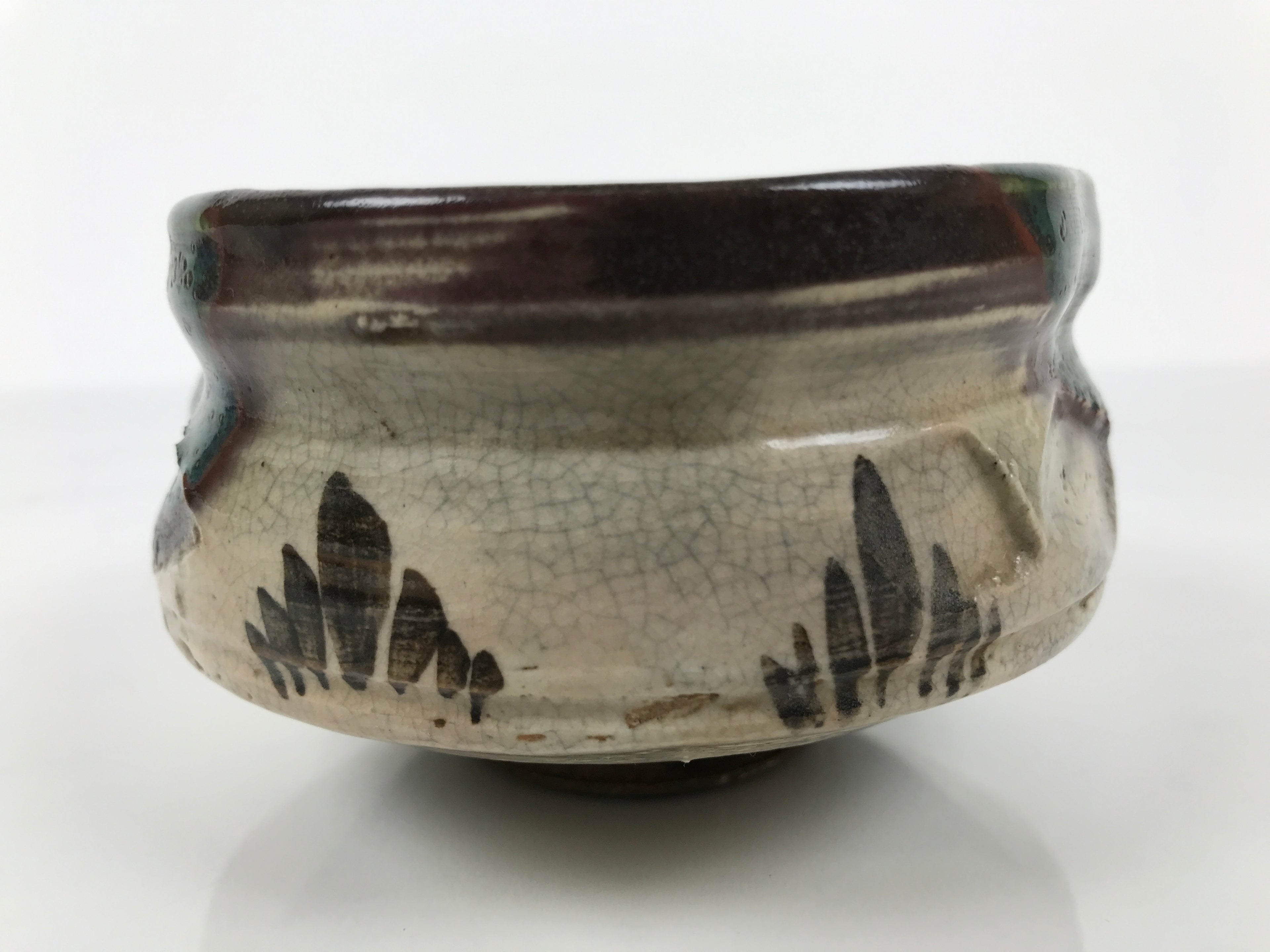 Japanese Ceramic Green Tea Bowl Matcha Chawan Vtg Oribe Ware Kutsugata CHB112