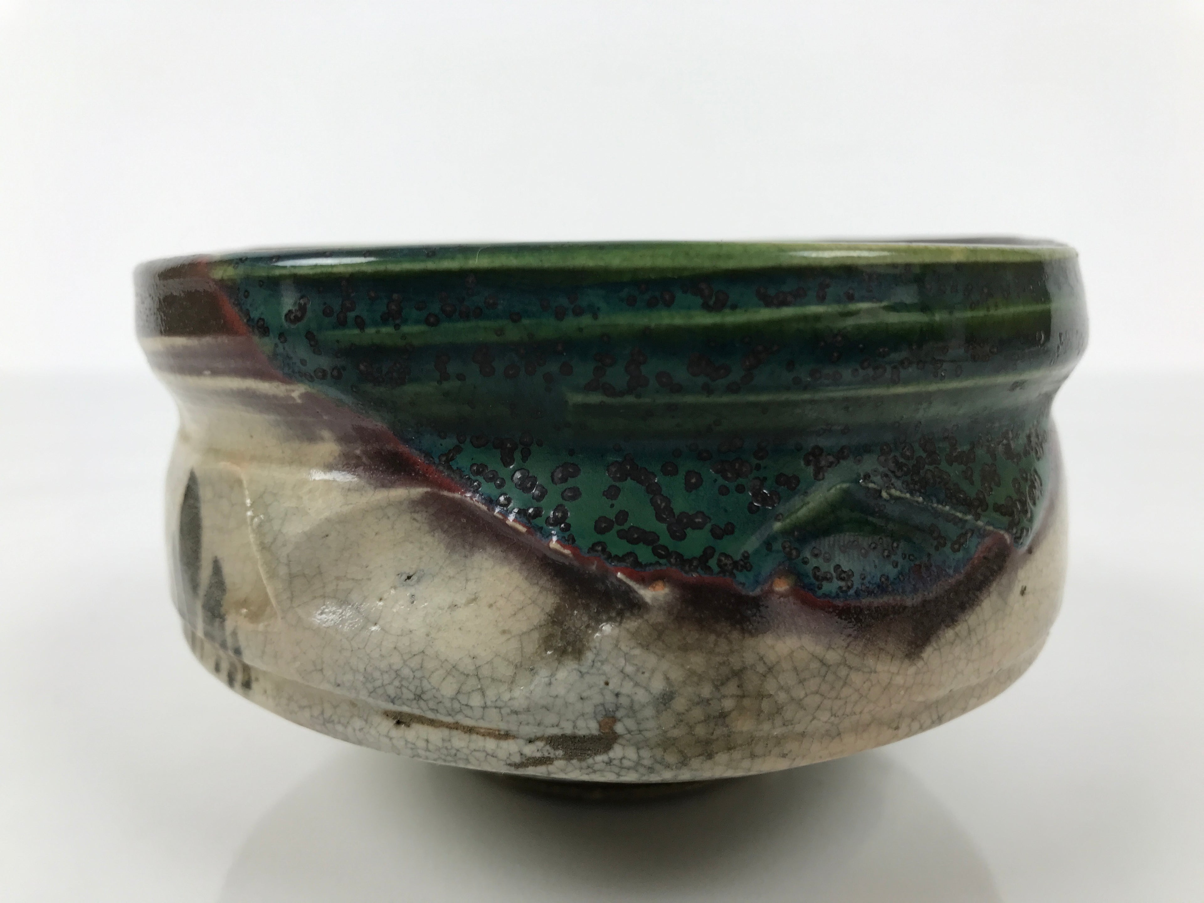 Japanese Ceramic Green Tea Bowl Matcha Chawan Vtg Oribe Ware Kutsugata CHB112