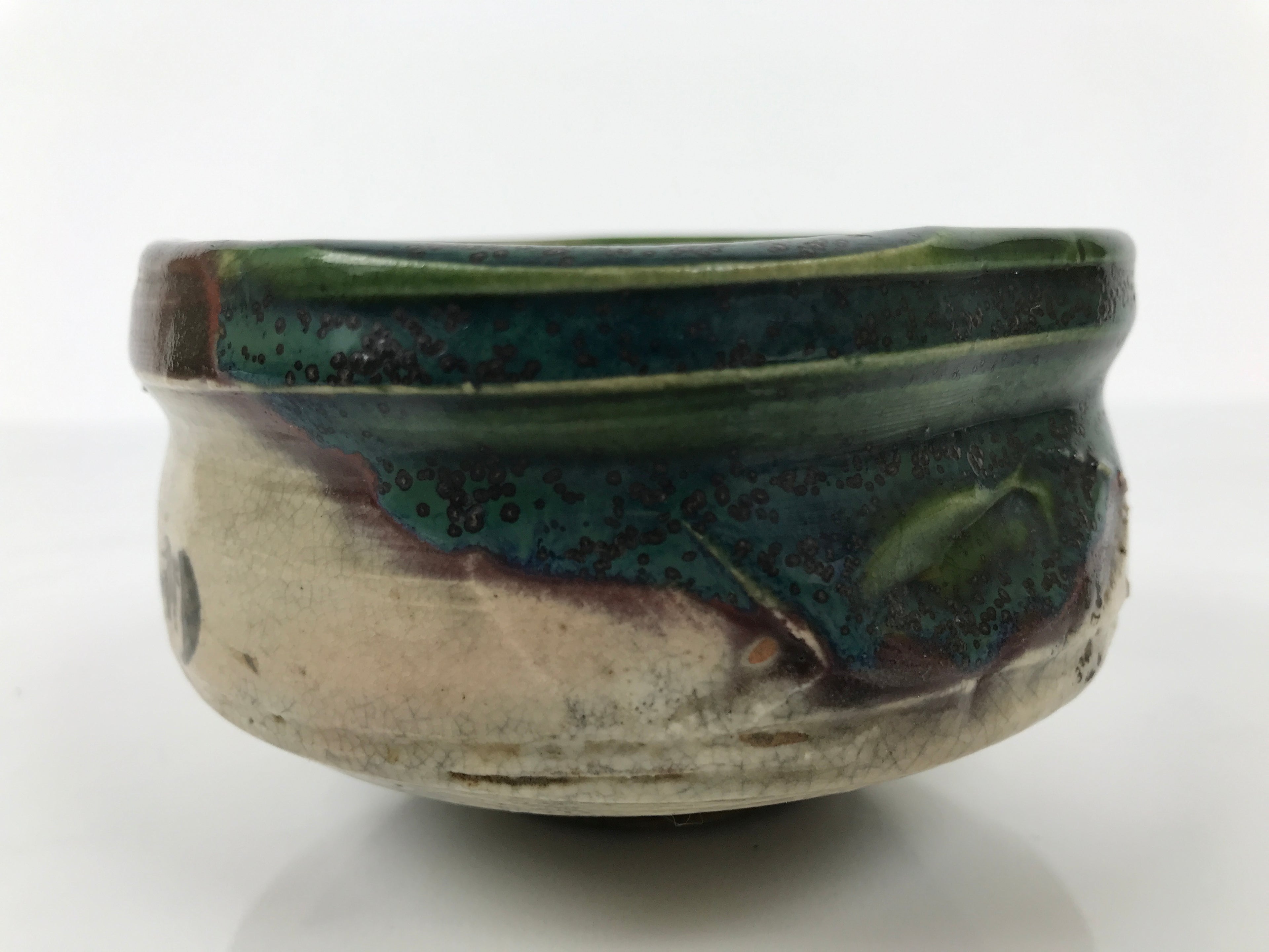 Japanese Ceramic Green Tea Bowl Matcha Chawan Vtg Oribe Ware Kutsugata CHB112