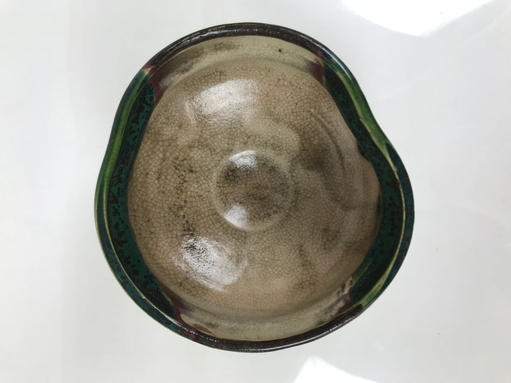 Japanese Ceramic Green Tea Bowl Matcha Chawan Vtg Oribe Ware Kutsugata CHB112