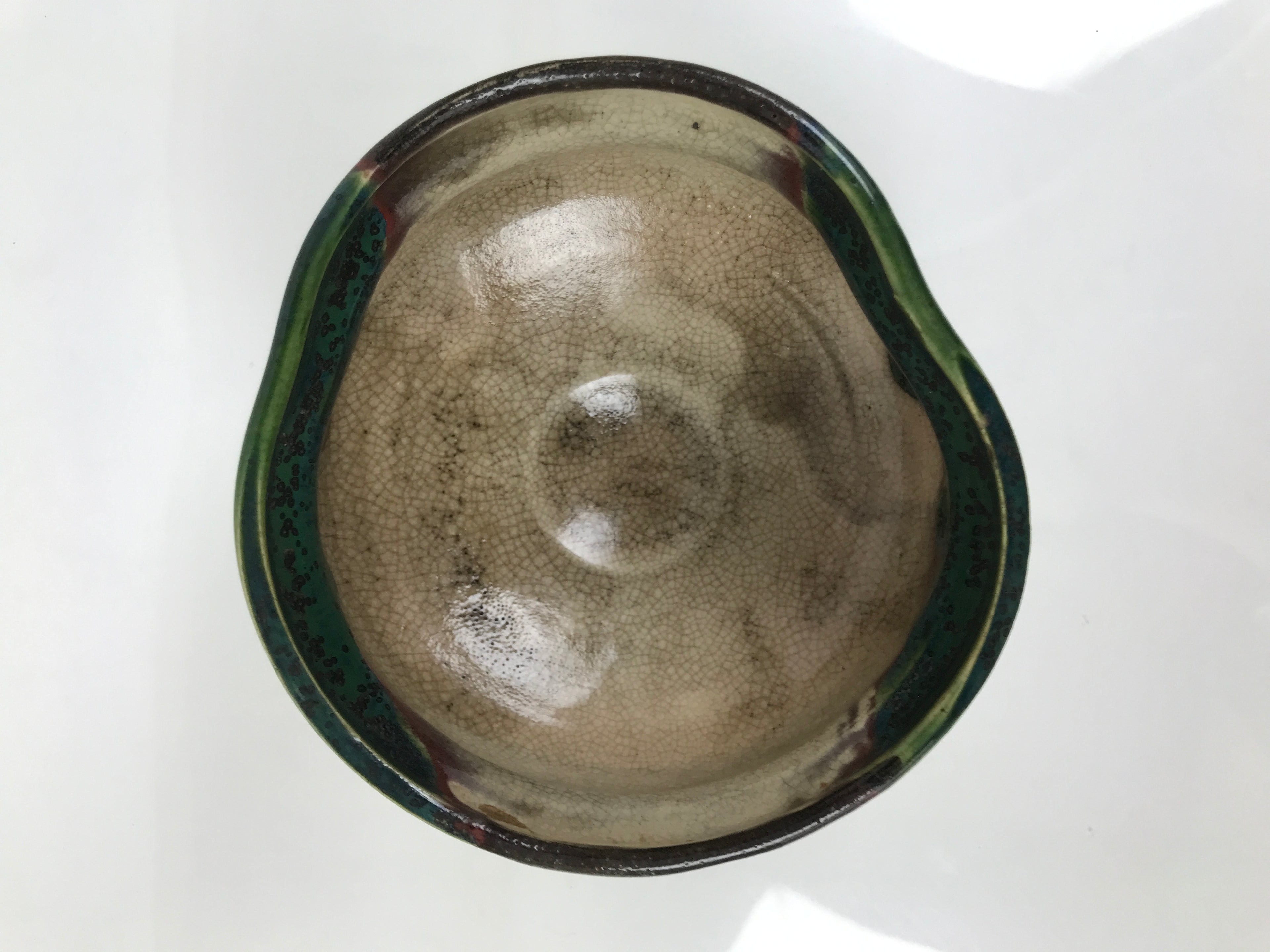 Japanese Ceramic Green Tea Bowl Matcha Chawan Vtg Oribe Ware Kutsugata CHB112