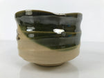 Japanese Ceramic Green Tea Bowl Matcha Chawan Vtg Oribe Ware Pine Pottery CHB127