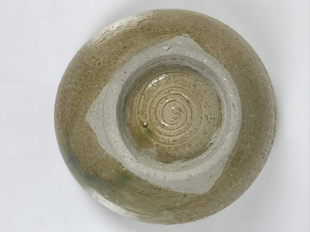Japanese Ceramic Green Tea Bowl Matcha Chawan Vtg Pottery Beige Blue CHB115