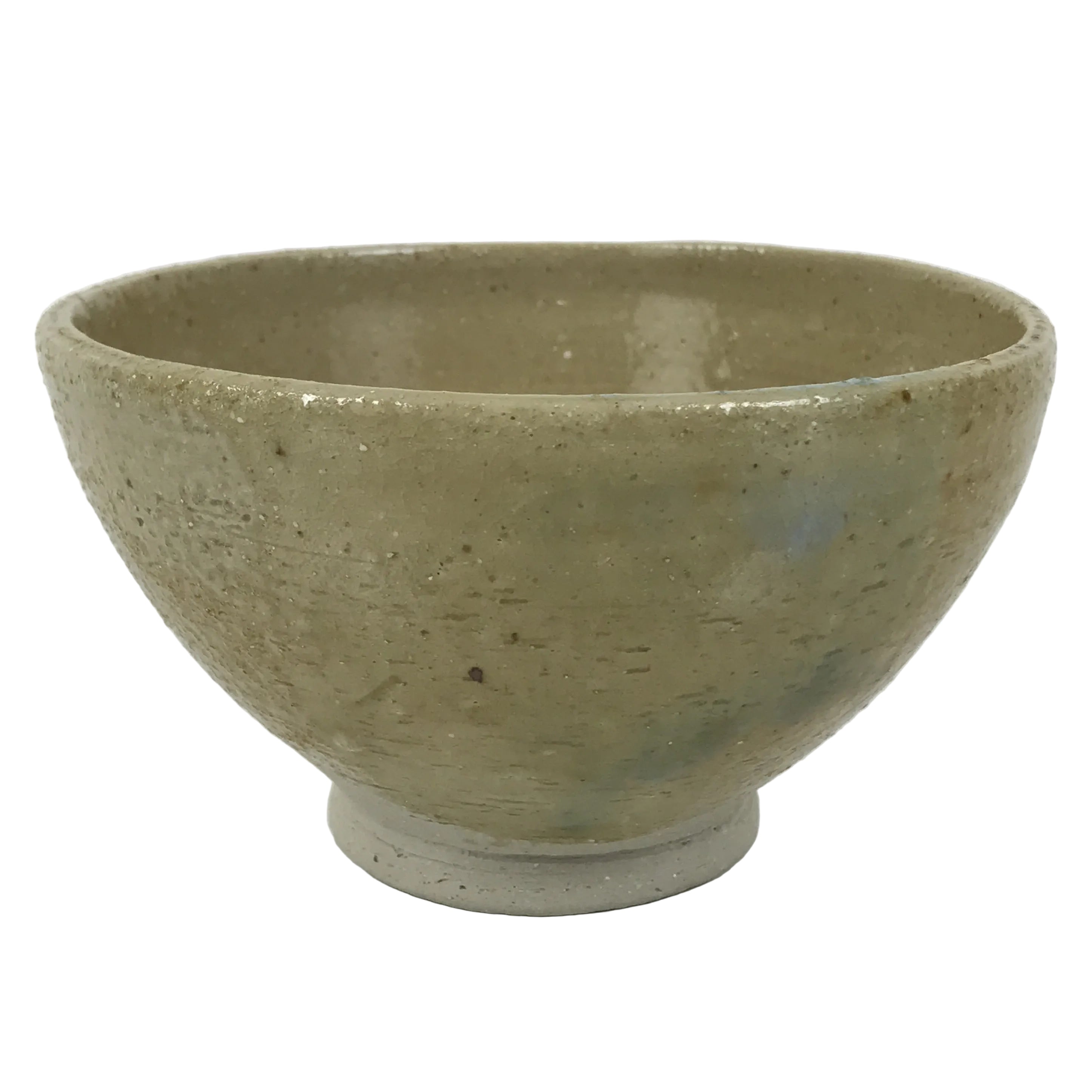 Japanese Ceramic Green Tea Bowl Matcha Chawan Vtg Pottery Beige Blue CHB115