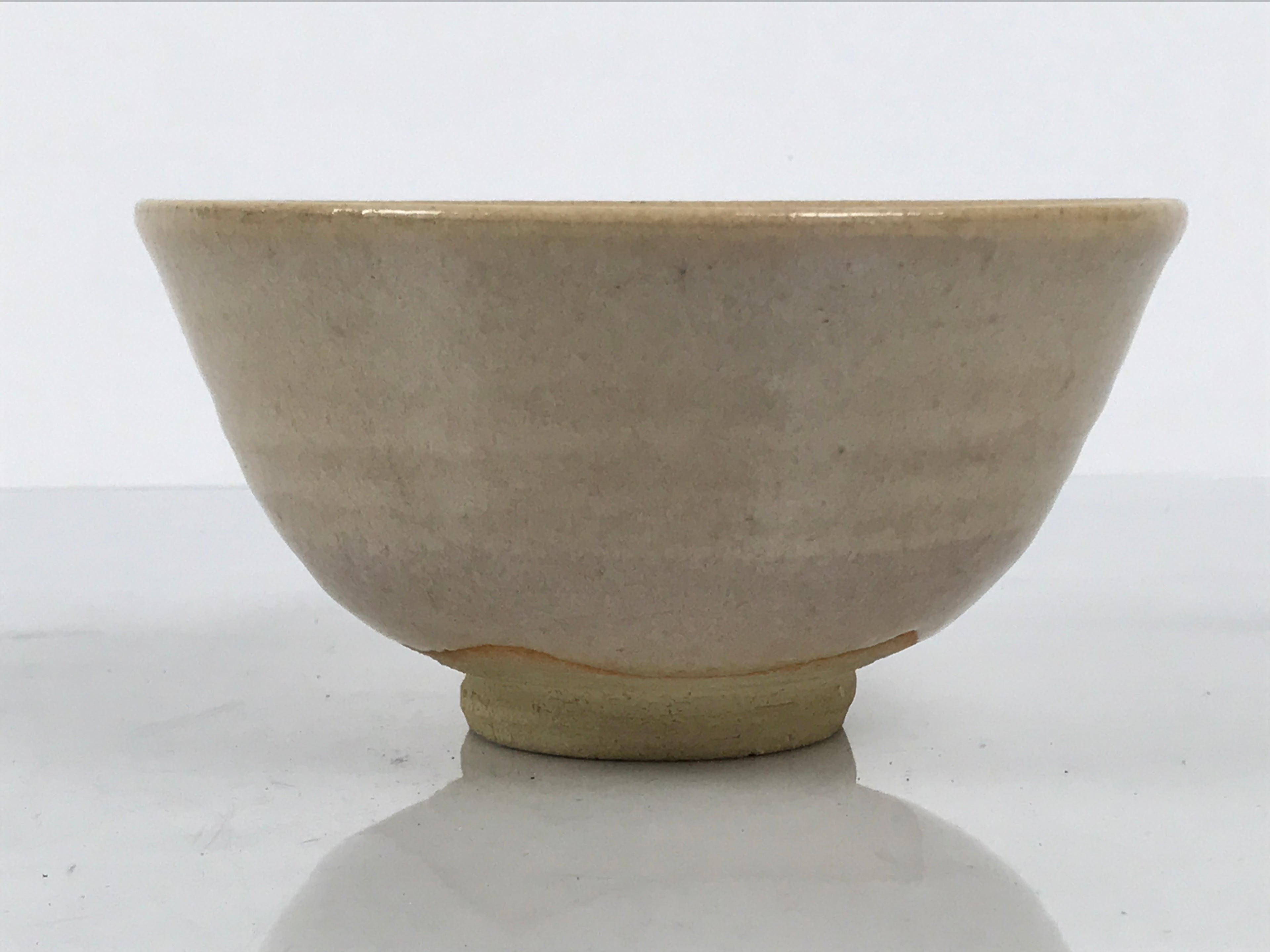 Japanese Ceramic Green Tea Bowl Matcha Chawan Vtg Pottery Beige White CHB165