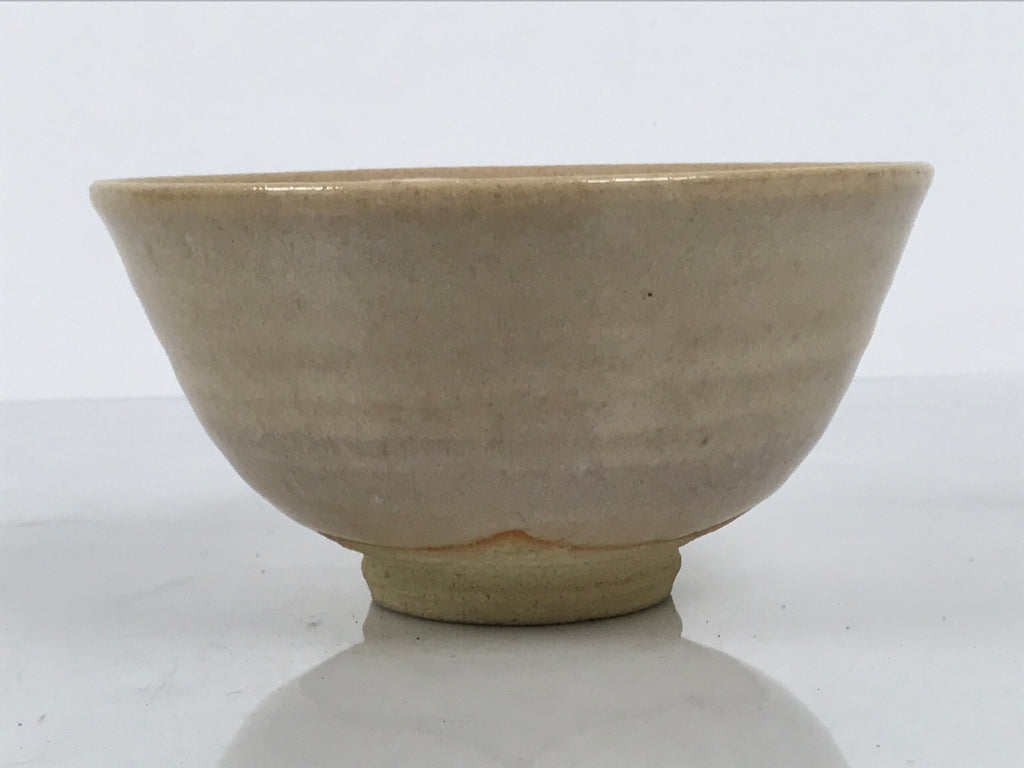 Japanese Ceramic Green Tea Bowl Matcha Chawan Vtg Pottery Beige White CHB165