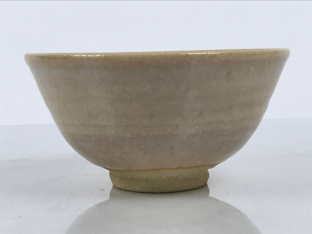 Japanese Ceramic Green Tea Bowl Matcha Chawan Vtg Pottery Beige White CHB165