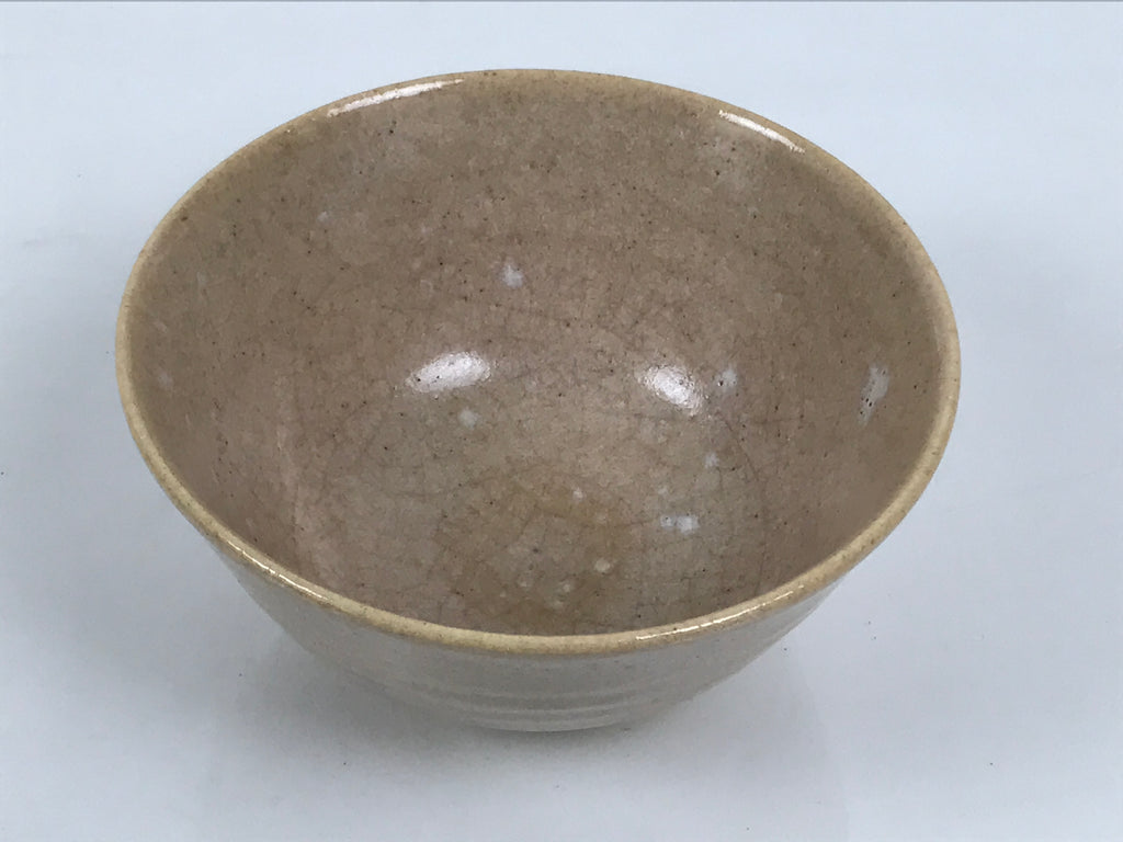Japanese Ceramic Green Tea Bowl Matcha Chawan Vtg Pottery Beige White CHB165