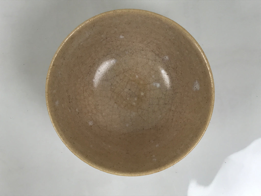 Japanese Ceramic Green Tea Bowl Matcha Chawan Vtg Pottery Beige White CHB165