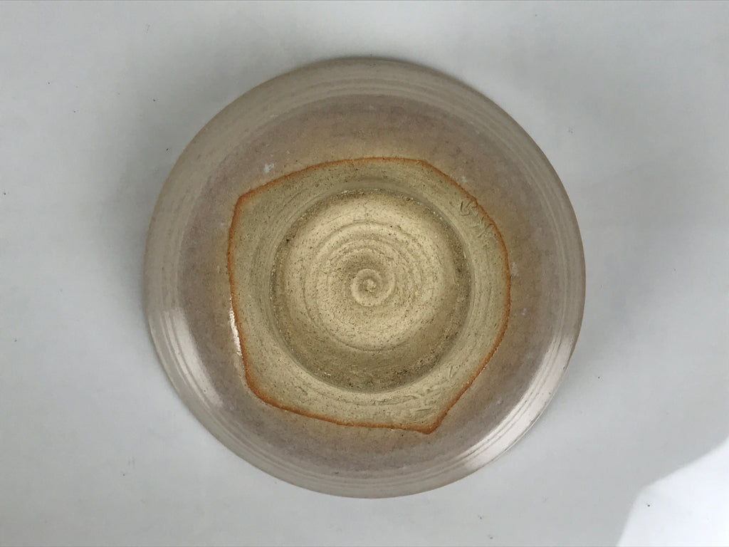 Japanese Ceramic Green Tea Bowl Matcha Chawan Vtg Pottery Beige White CHB165