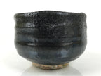 Japanese Ceramic Green Tea Bowl Matcha Chawan Vtg Pottery Black Raku Ware CHB140
